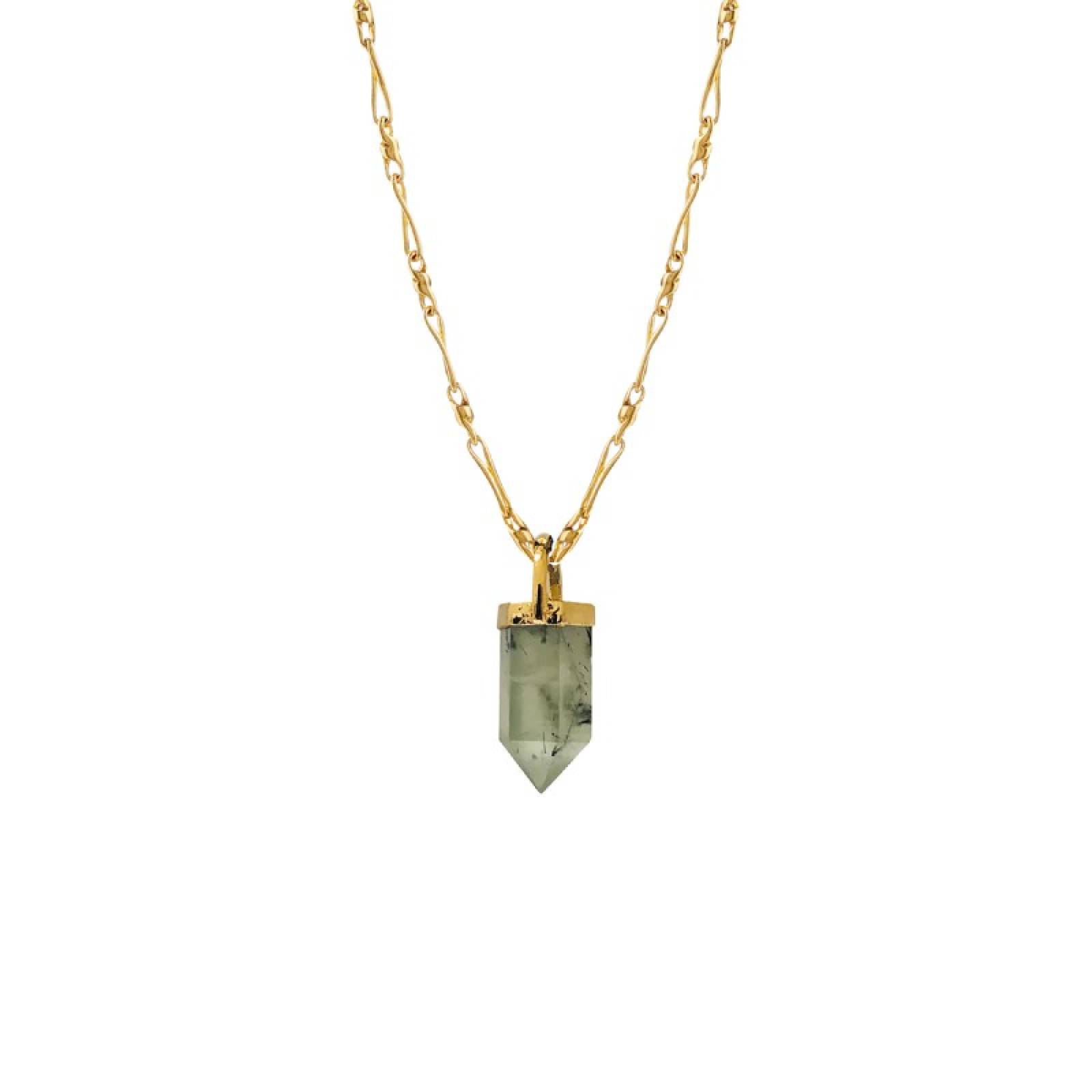 Green Prehnite Point On Gold Torsade Chain Necklace