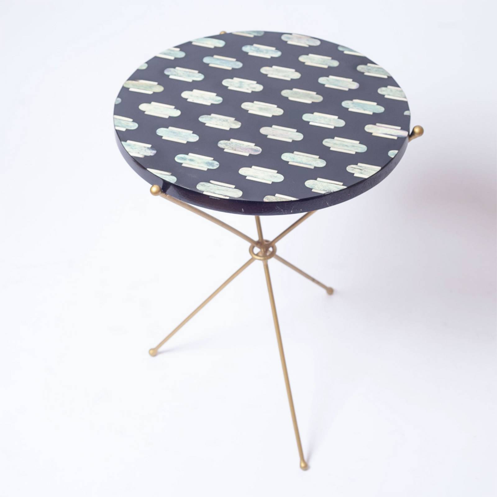 Green Resin Side Table With Brass Tripod Legs