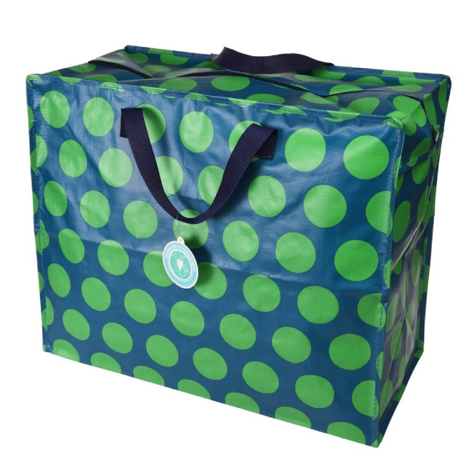 Green Spots On Blue - Jumbo Storage Bag With Handles