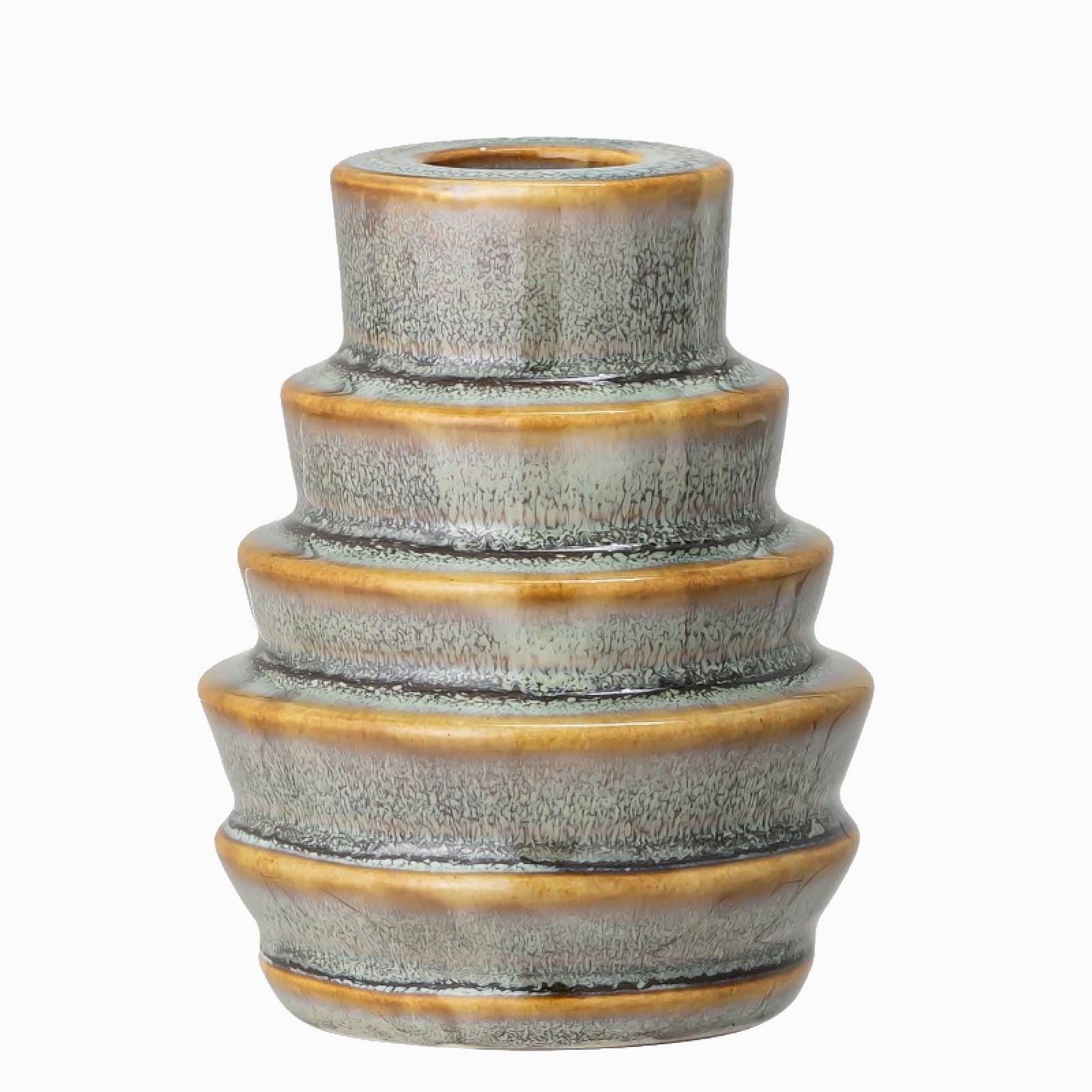 Green Stepped Stoneware Candlestick H:9cm thumbnails