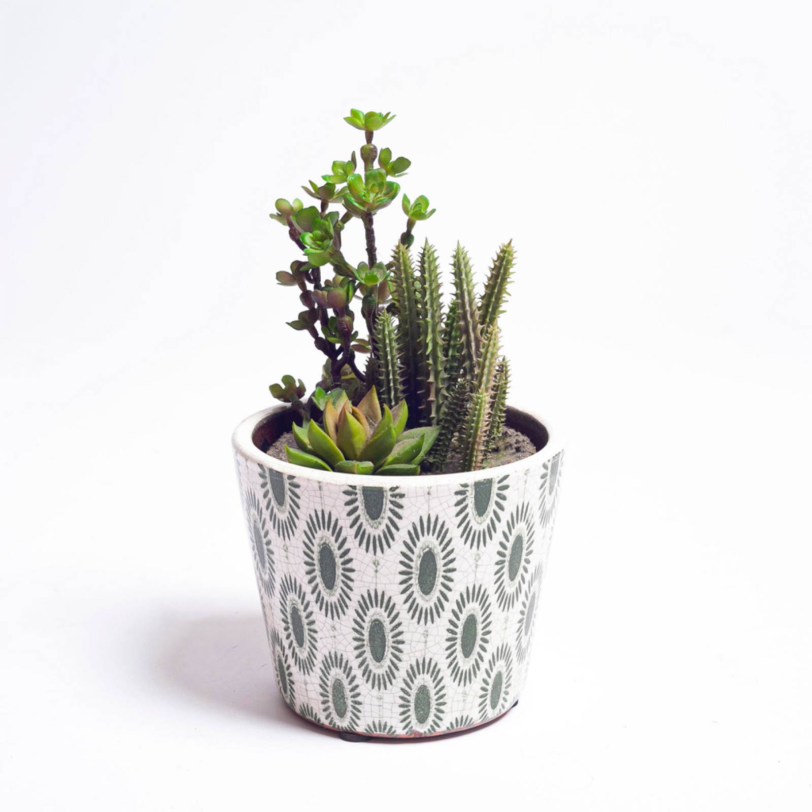 Green & White Patterned Flower Pot - Assorted Designs thumbnails