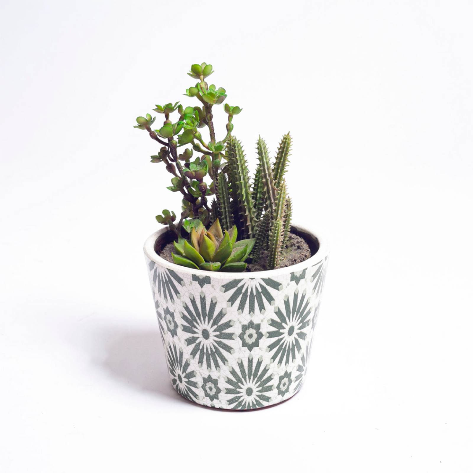 Green & White Patterned Flower Pot - Assorted Designs thumbnails