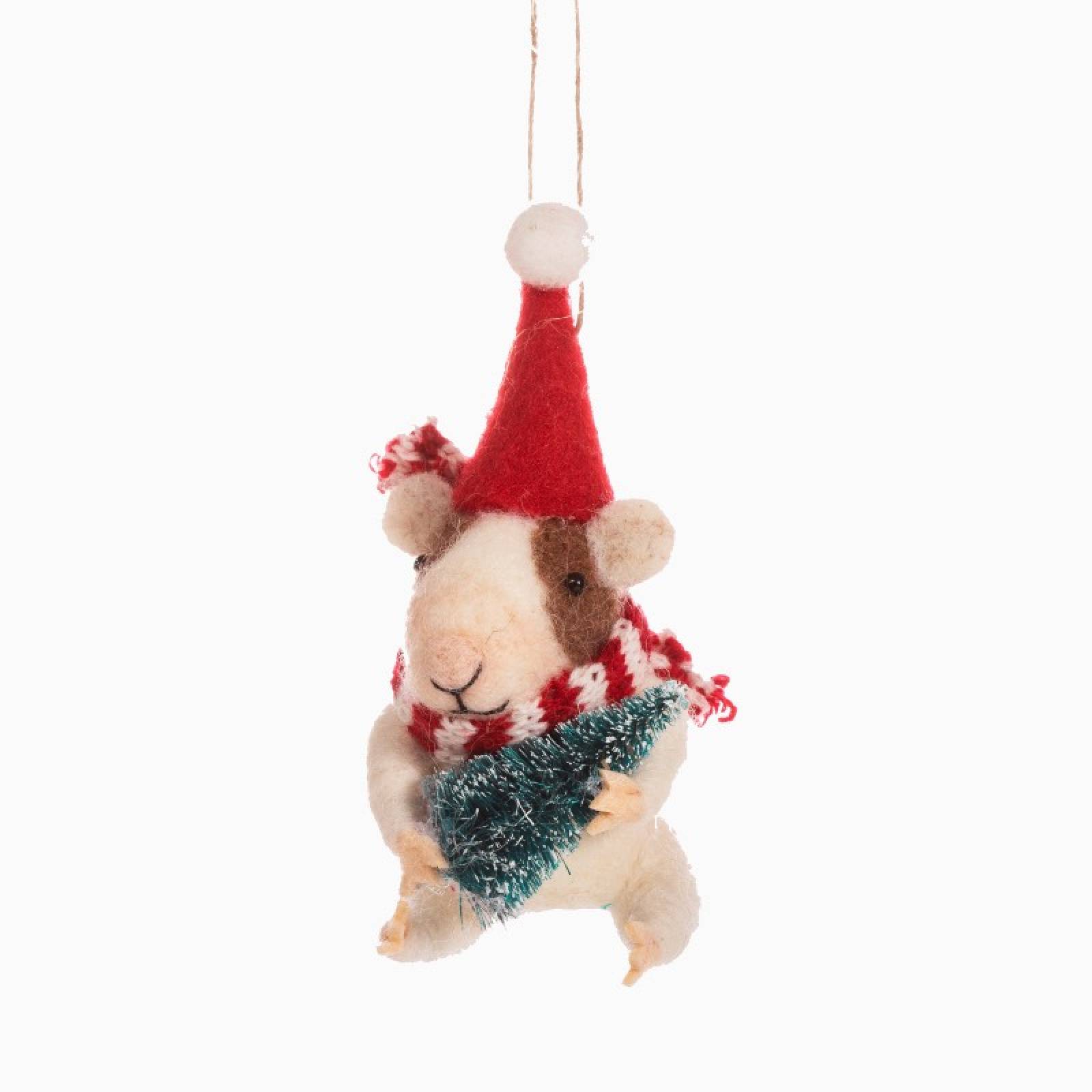 Guinea Pig With Christmas Tree Felt Hanging Christmas Decoration