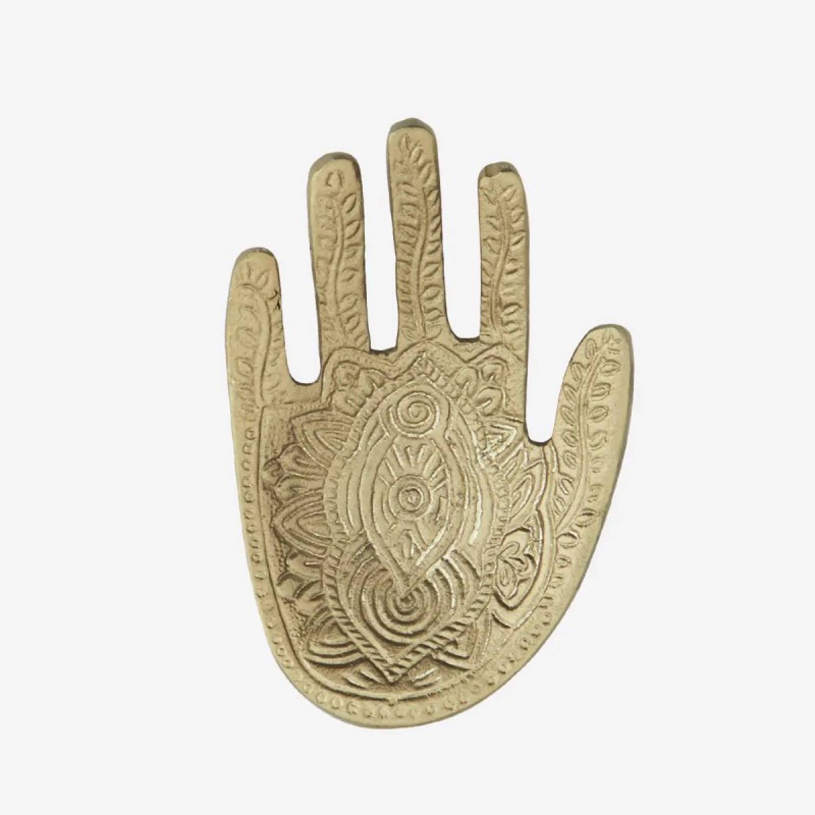 Hand Hammered Hamsa Hand Tray In Antiqued Brass