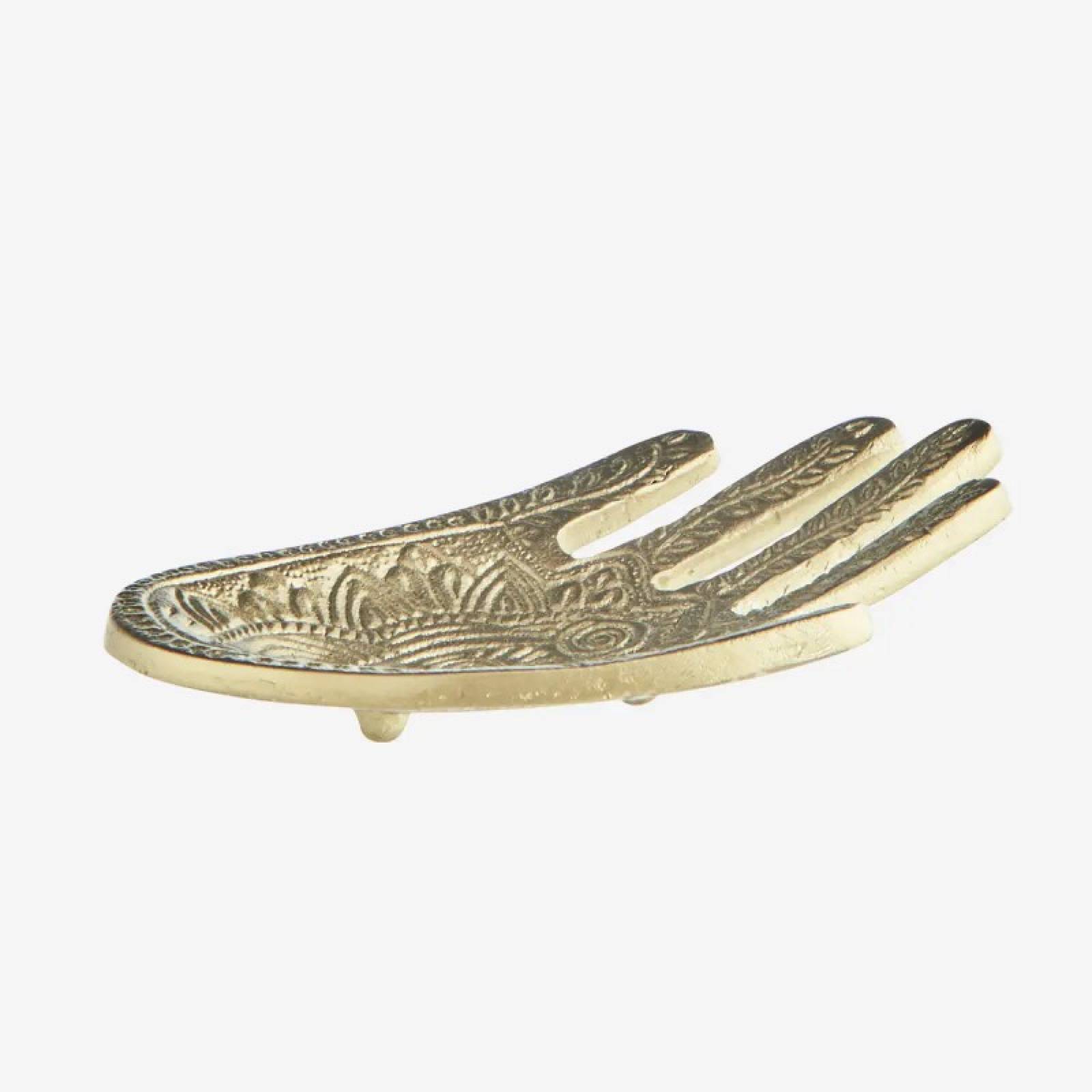 Hand Hammered Hamsa Hand Tray In Antiqued Brass thumbnails