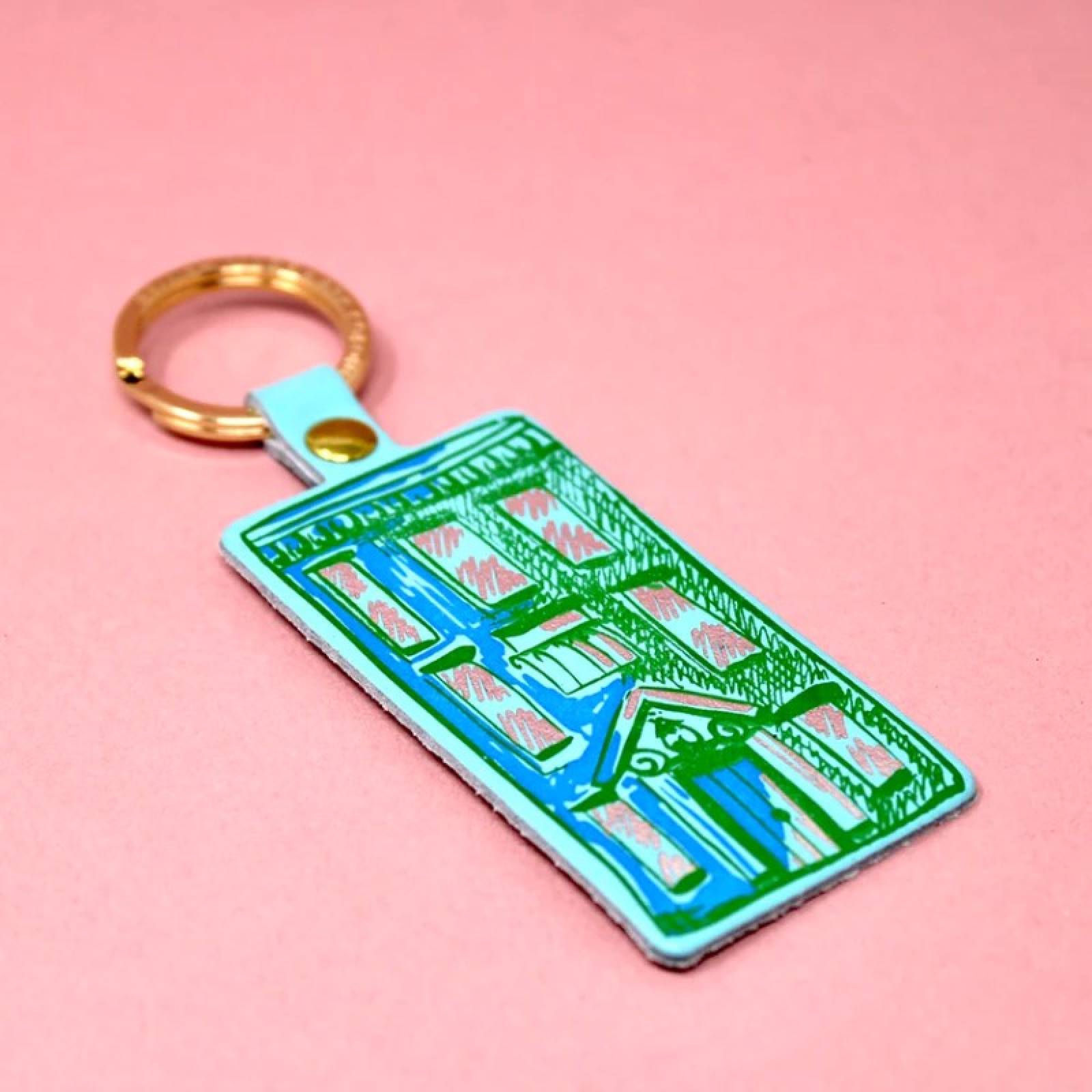Hand Painted Apartments Keyring In Turquoise