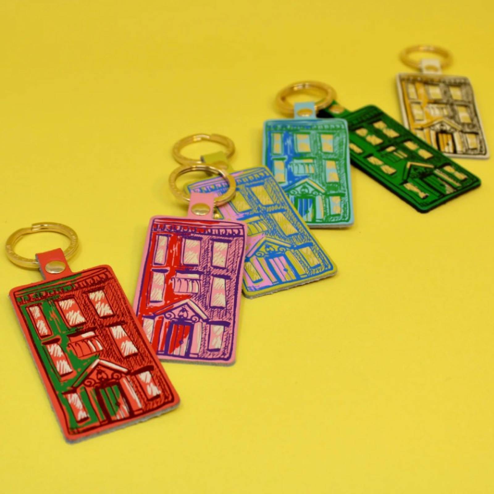 Hand Painted Apartments Keyring In Turquoise thumbnails