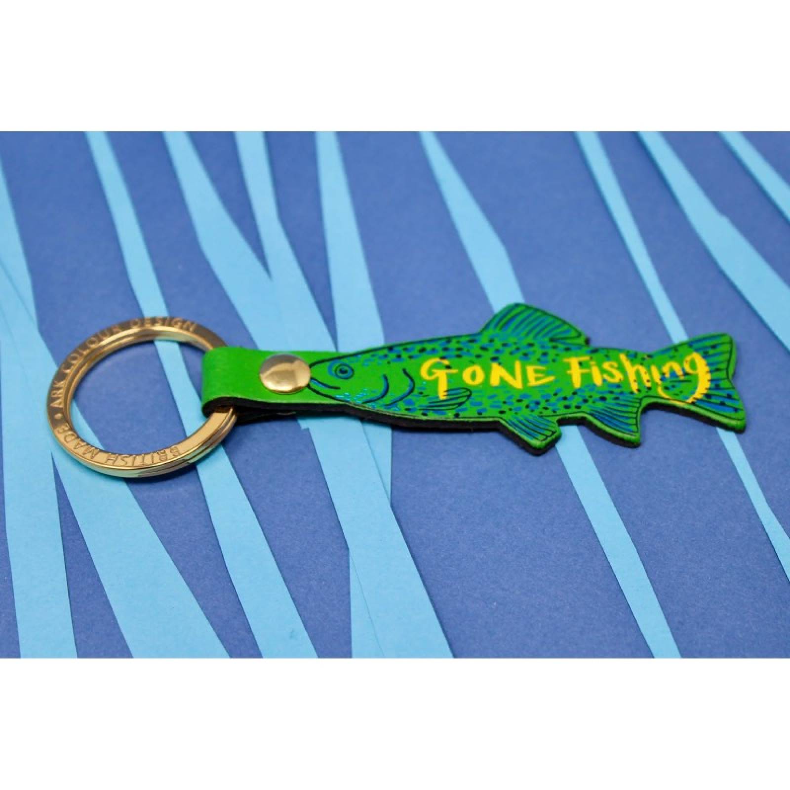 Hand Painted Gone Fishing Keyring In Green