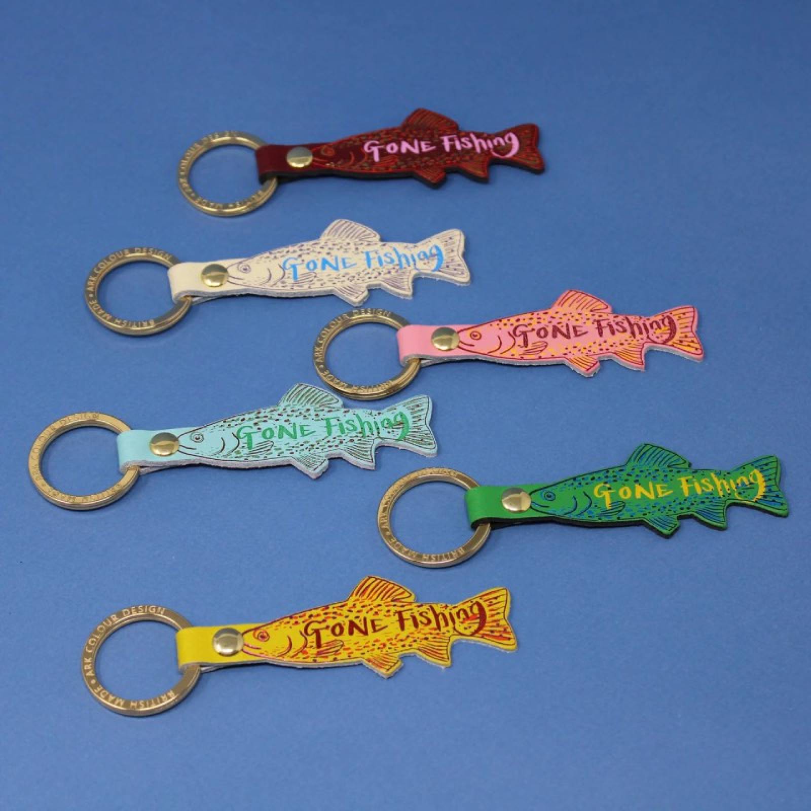 Hand Painted Gone Fishing Keyring In Pale Blue thumbnails