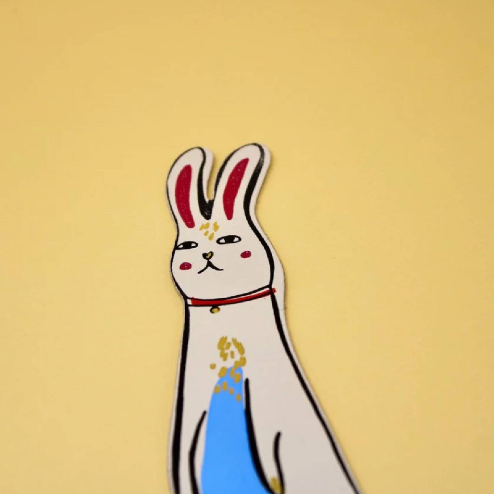 Hand Painted Leather Bunny Bookmark In Cream