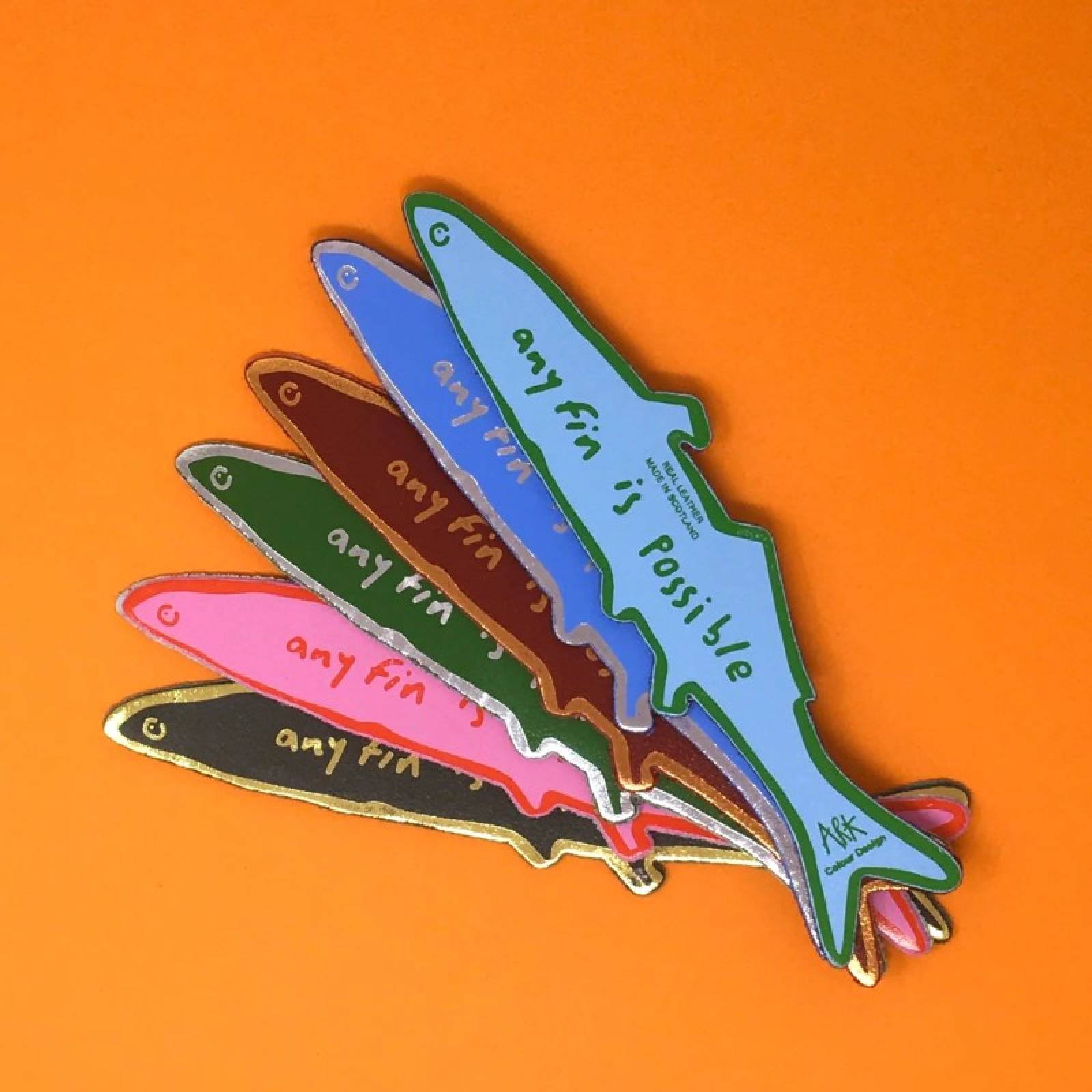 Hand Painted Leather Fish Bookmark In Dark Green thumbnails