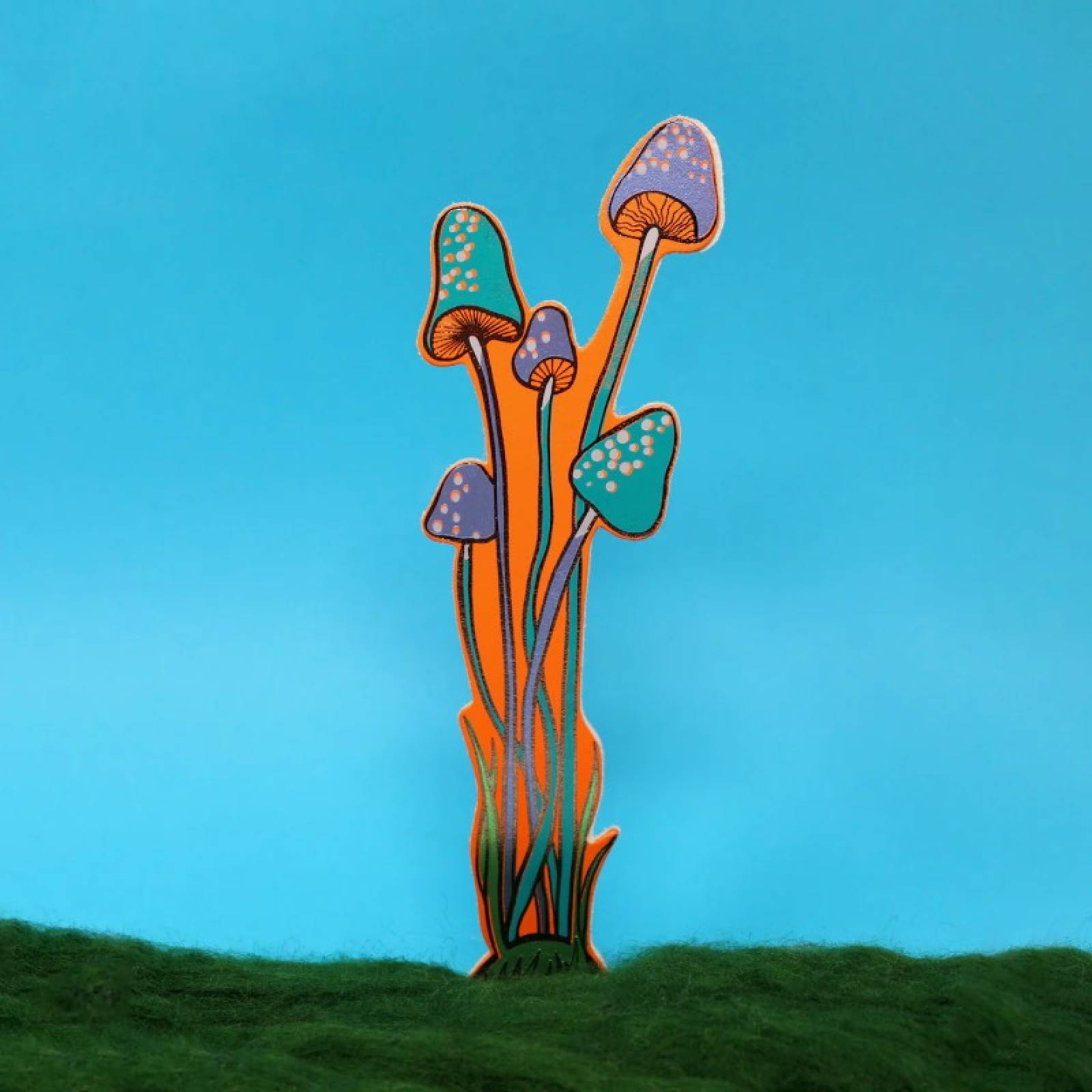 Hand Painted Leather Mushroom Bookmark In Orange