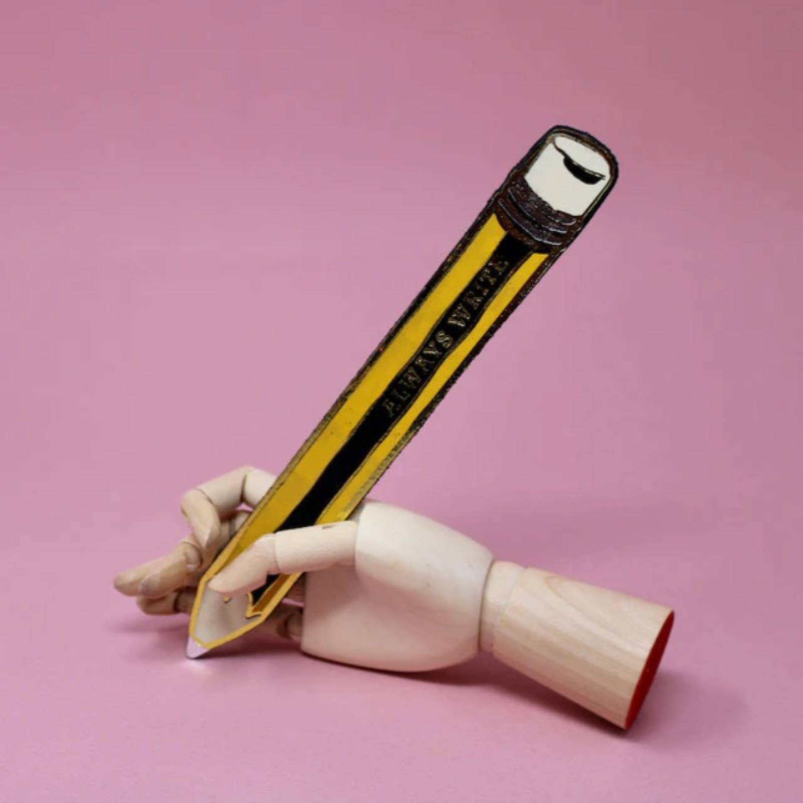 Hand Painted Leather Pencil Bookmark In Black