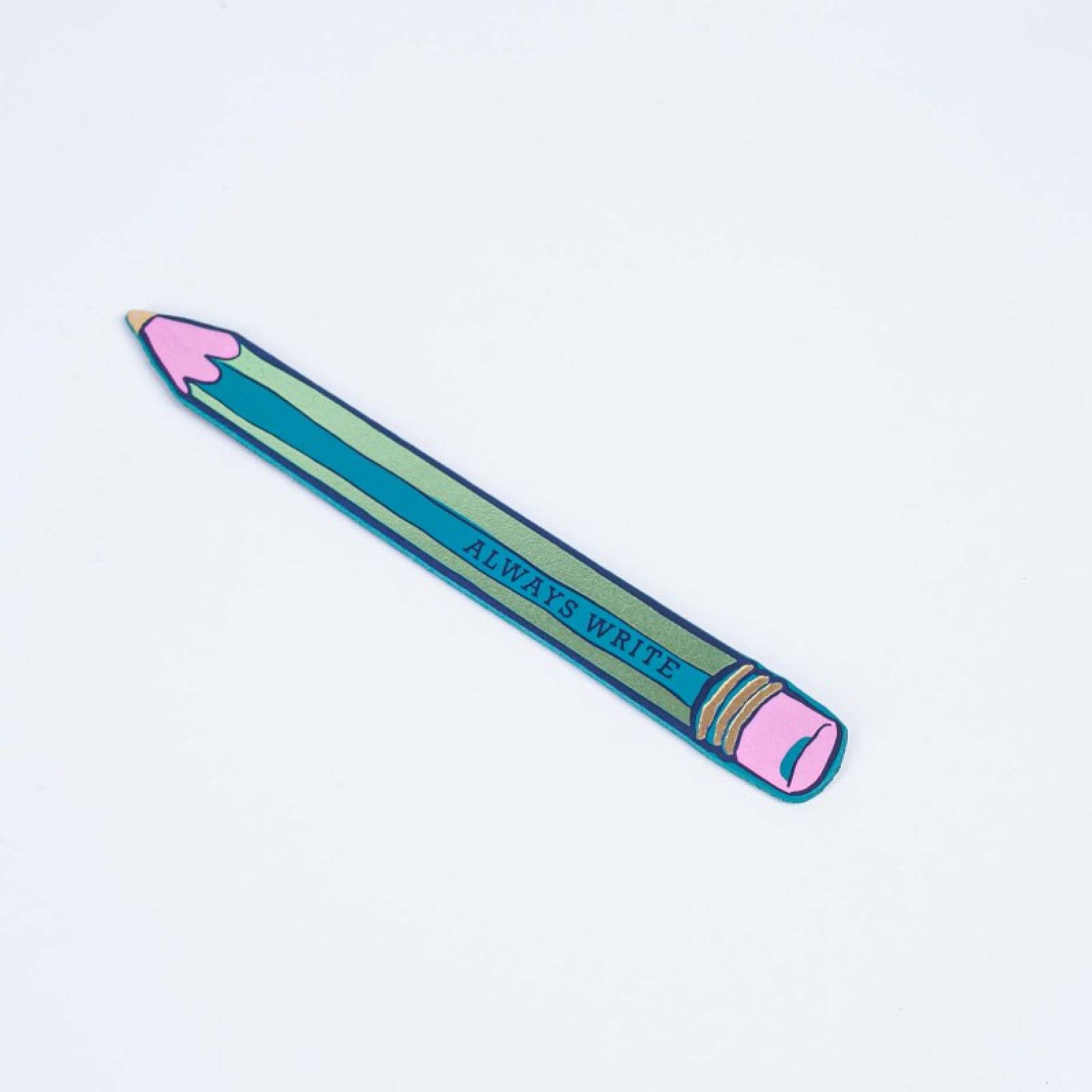 Hand Painted Leather Pencil Bookmark In Turquoise