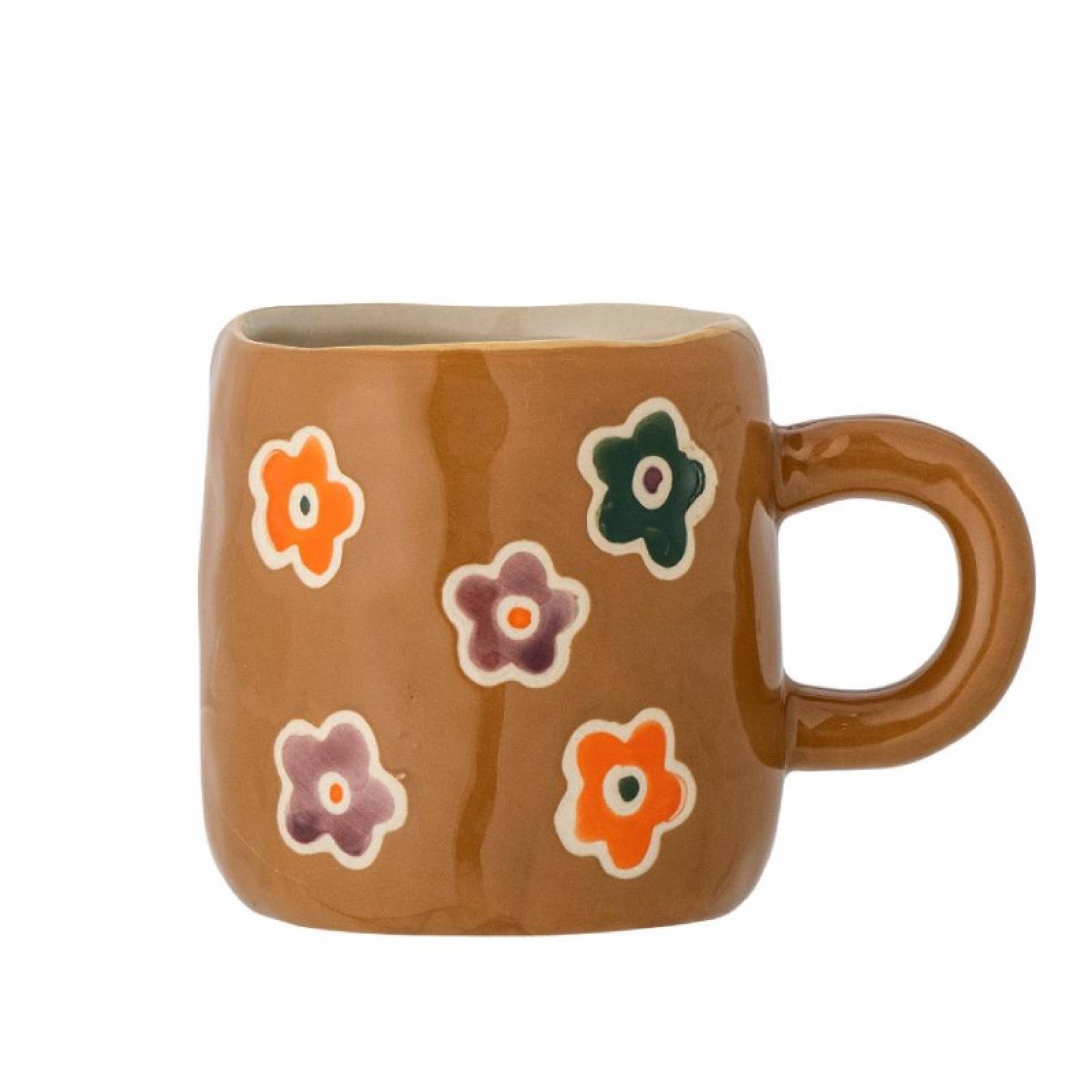 Children's Hand-painted Stoneware Mug In Flower Brown