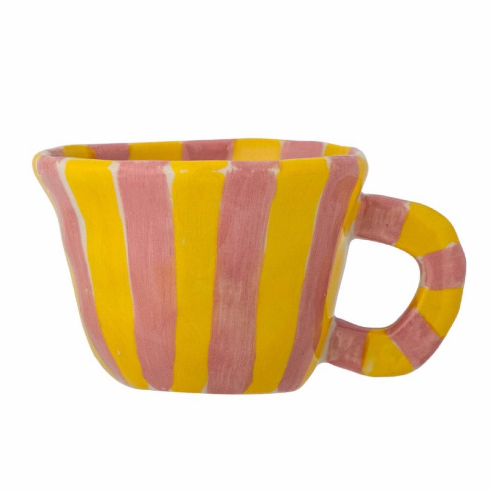 Children's Hand-painted Stoneware Cup In Striped Pink & Yellow