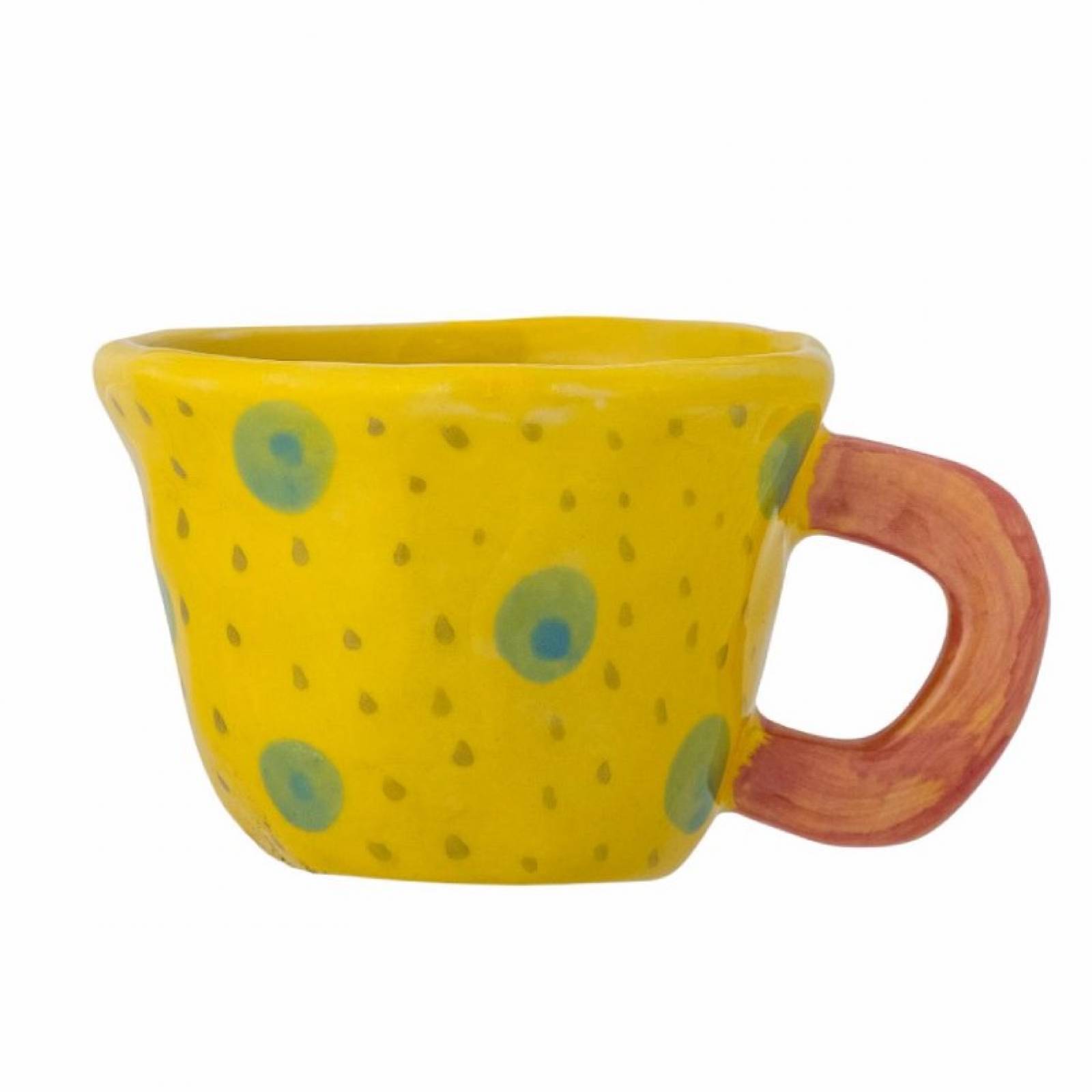 Children's Hand-painted Stoneware Cup In Yellow & Green Spots