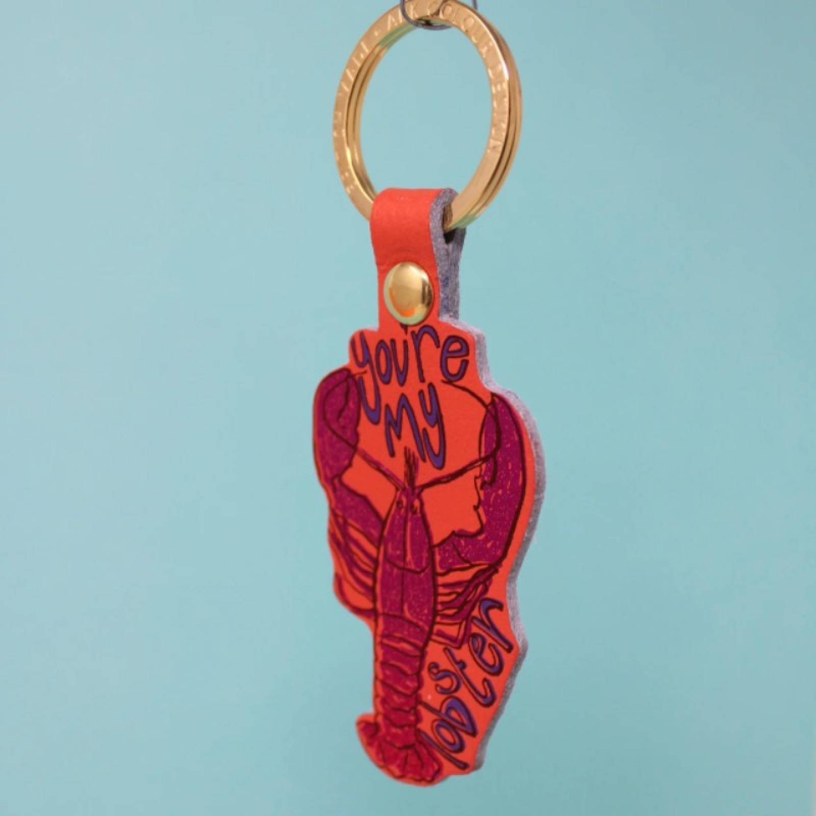 Hand Painted You're My Lobster Keyring In Coral