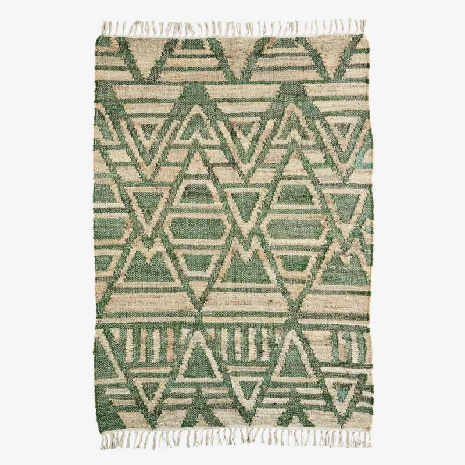 Handwoven Jute Rug In Green Chevron Pattern 120x180cm