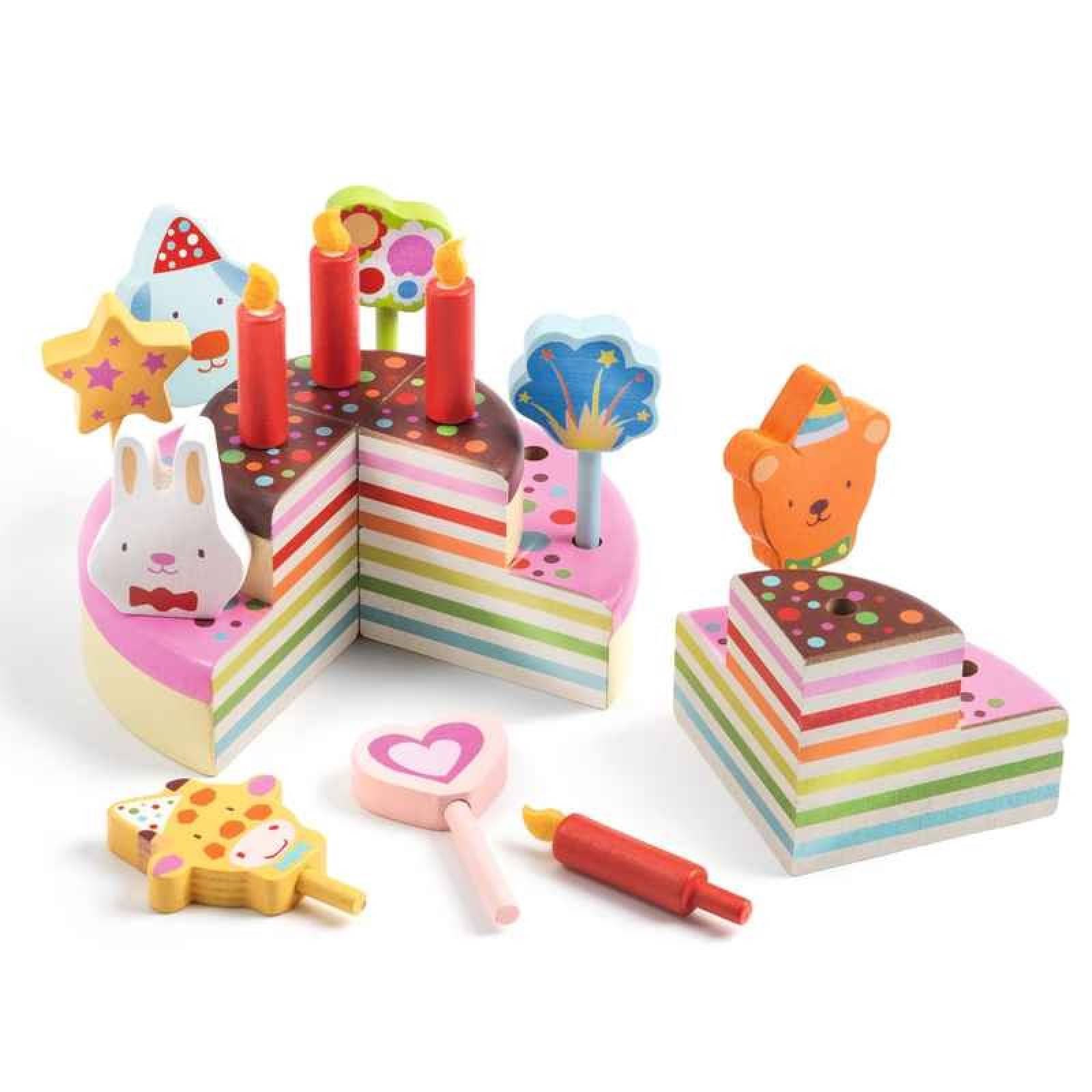 Happy Birthday Cake - Wooden Play Food Set By Djeco 3+