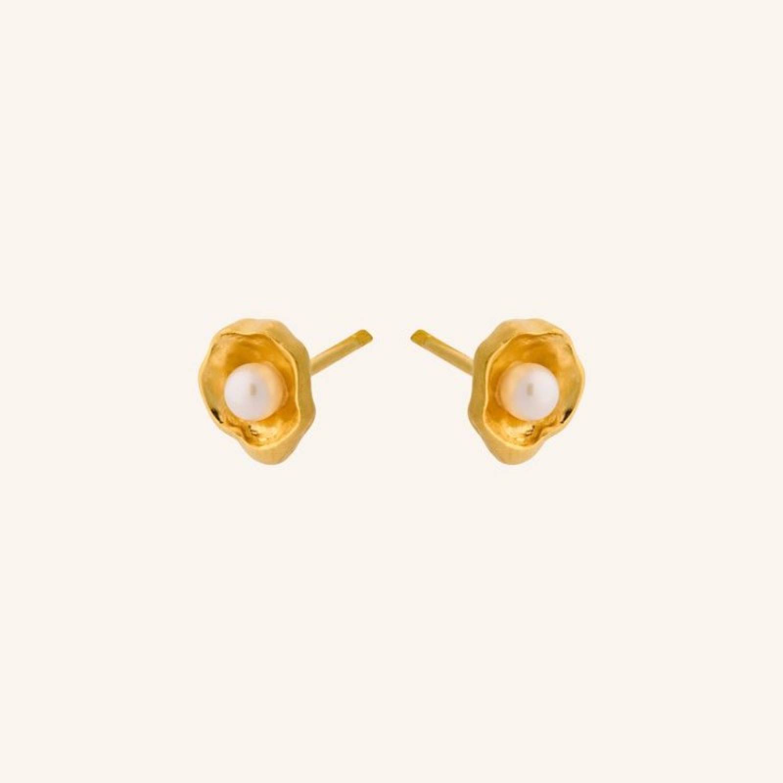 Hidden Pearl Stud Earrings In Gold By Pernille Corydon