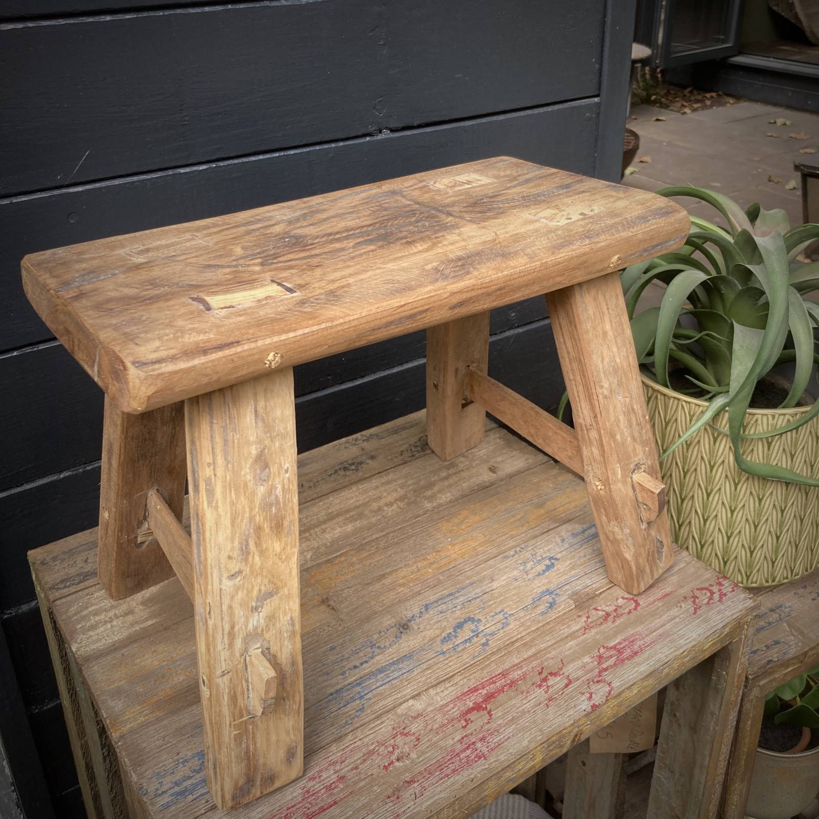 Small Recycled Teak Wooden Stool