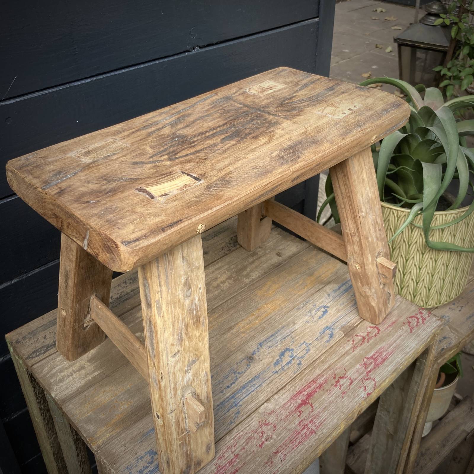 Small Recycled Teak Wooden Stool thumbnails