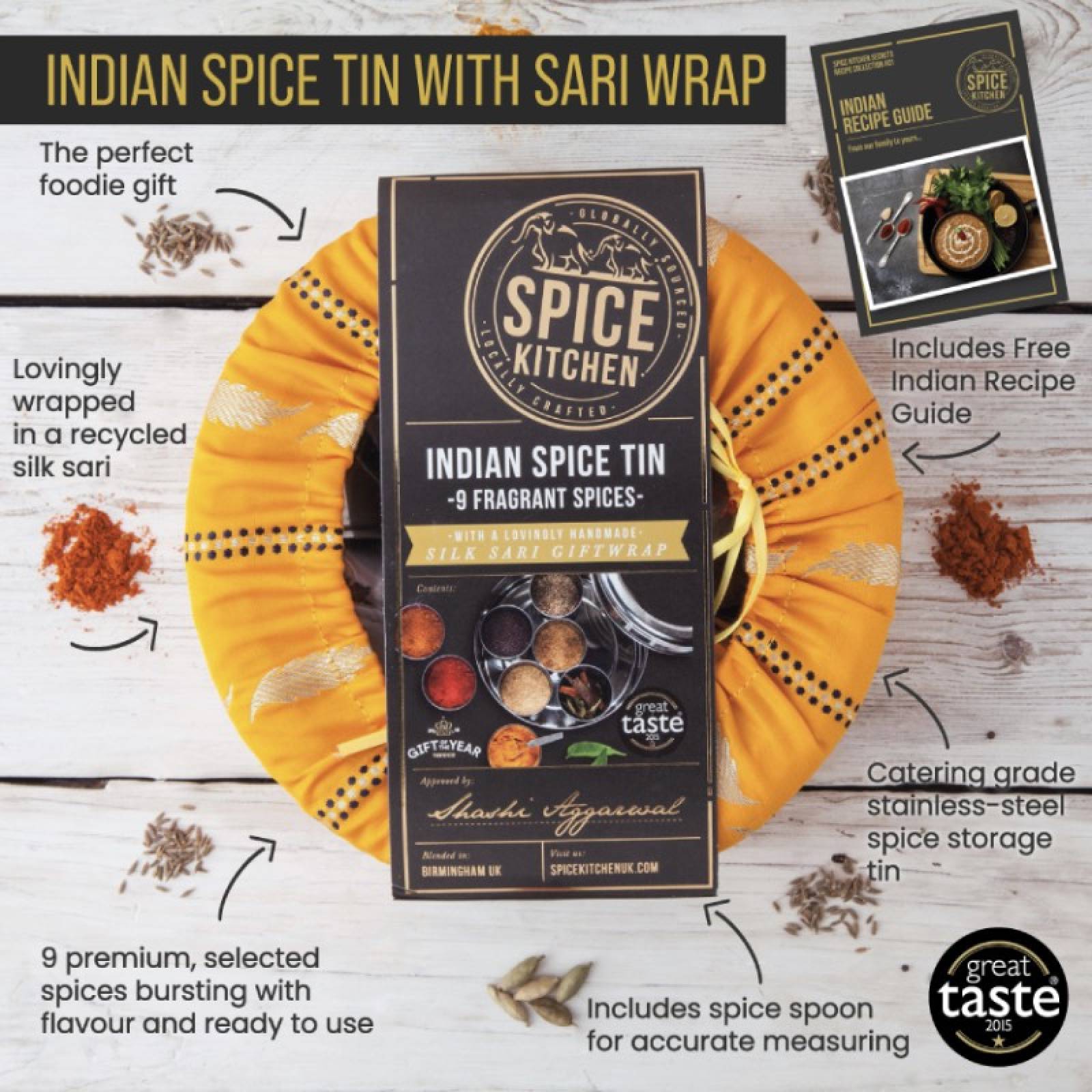 Indian Spice Tin With 9 Spices & Silk Sari Wrap thumbnails