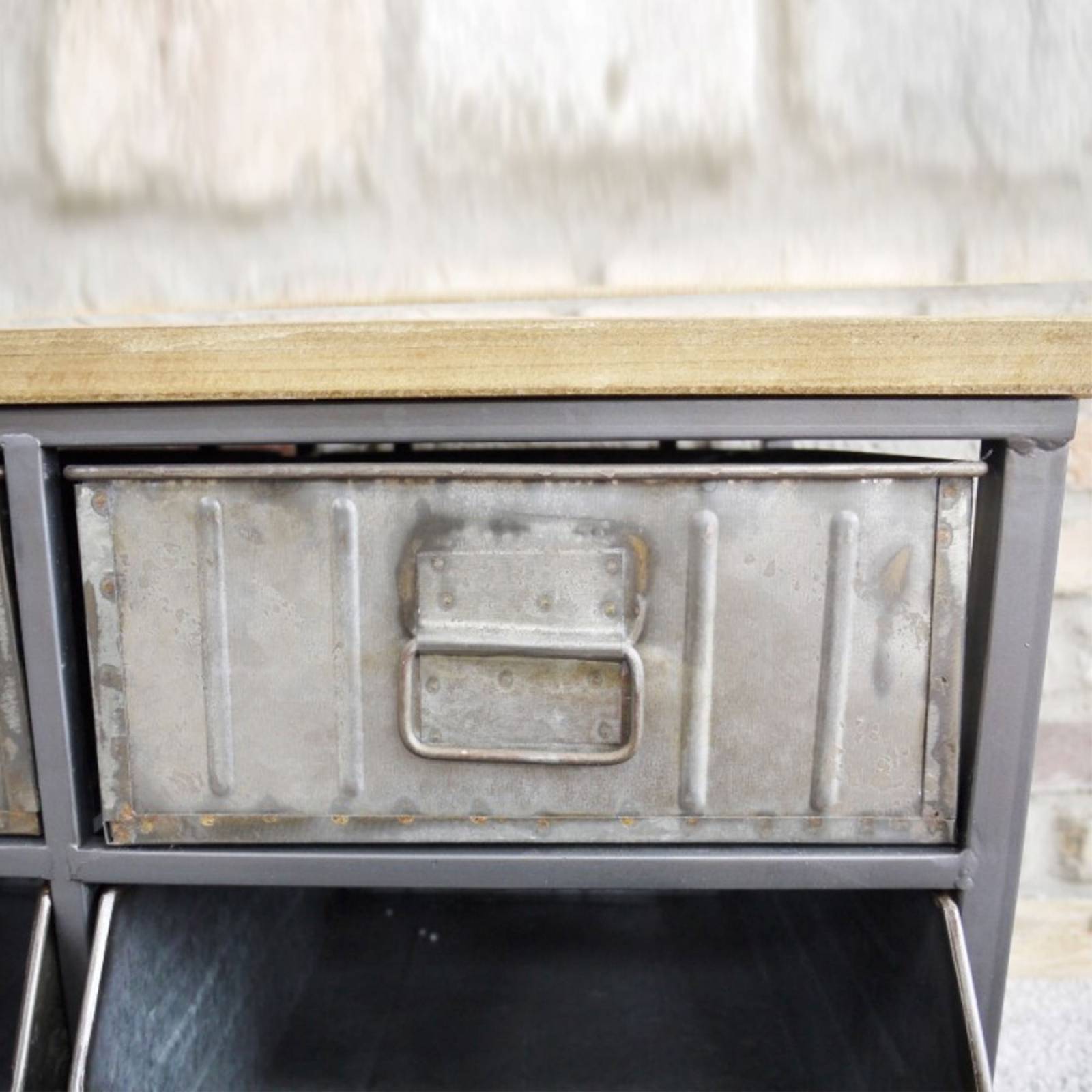 Industrial Metal & Wood Cabinet On Wheels With 6 Drawers thumbnails