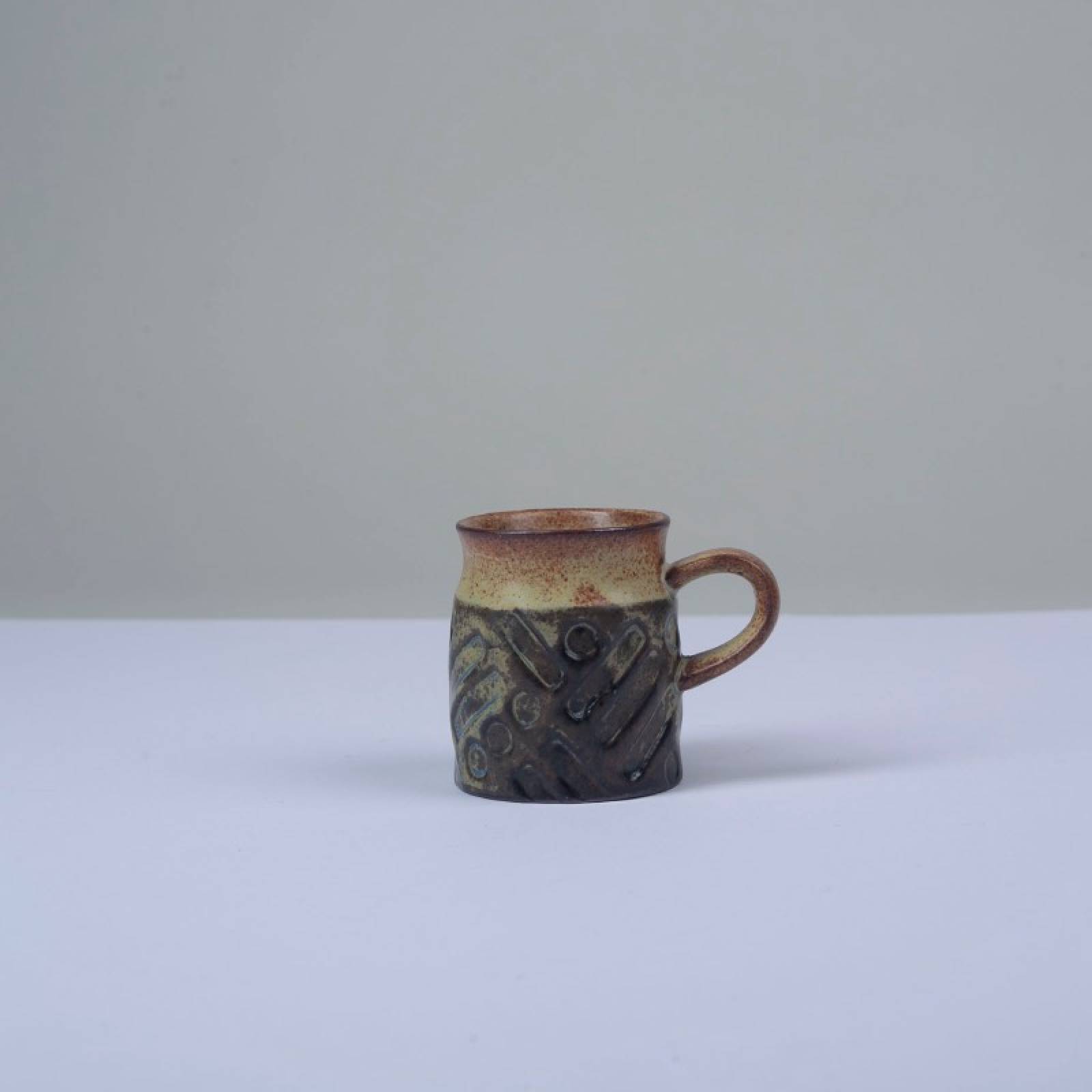 Japanese Ceramic Espresso Mug With Lines & Dots Pattern