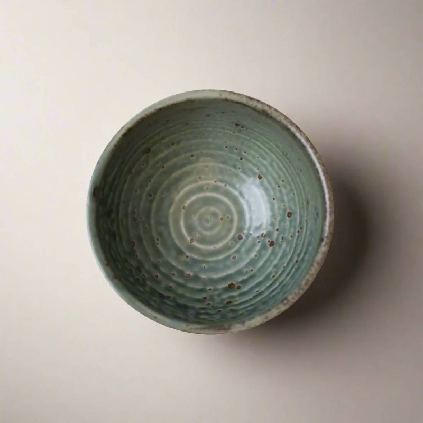 Japanese Etched Angled Ceramic Bowl In Jade Green thumbnails