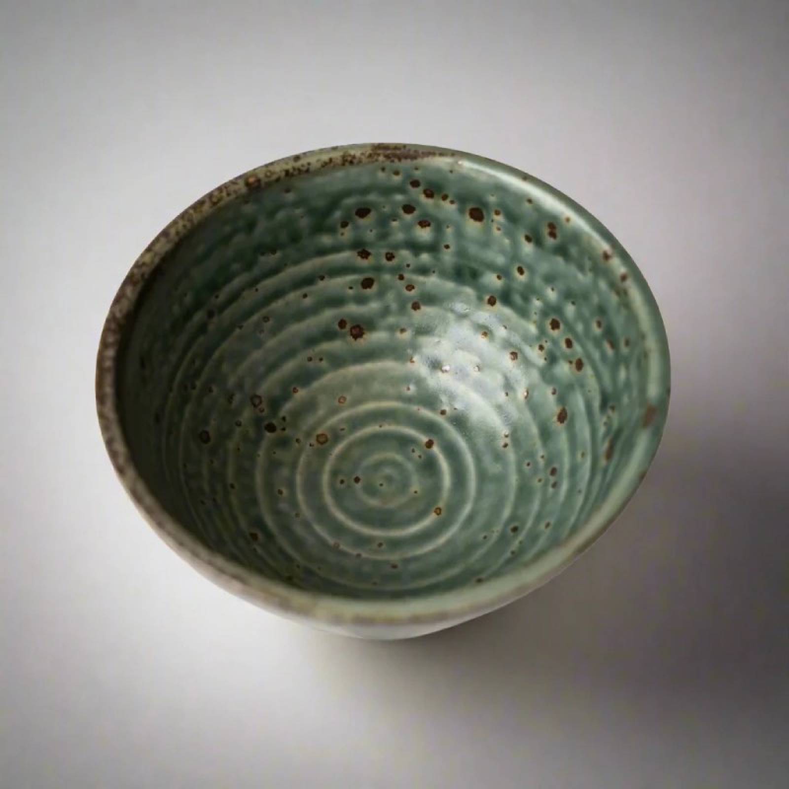 Japanese Etched Angled Ceramic Bowl In Jade Green thumbnails
