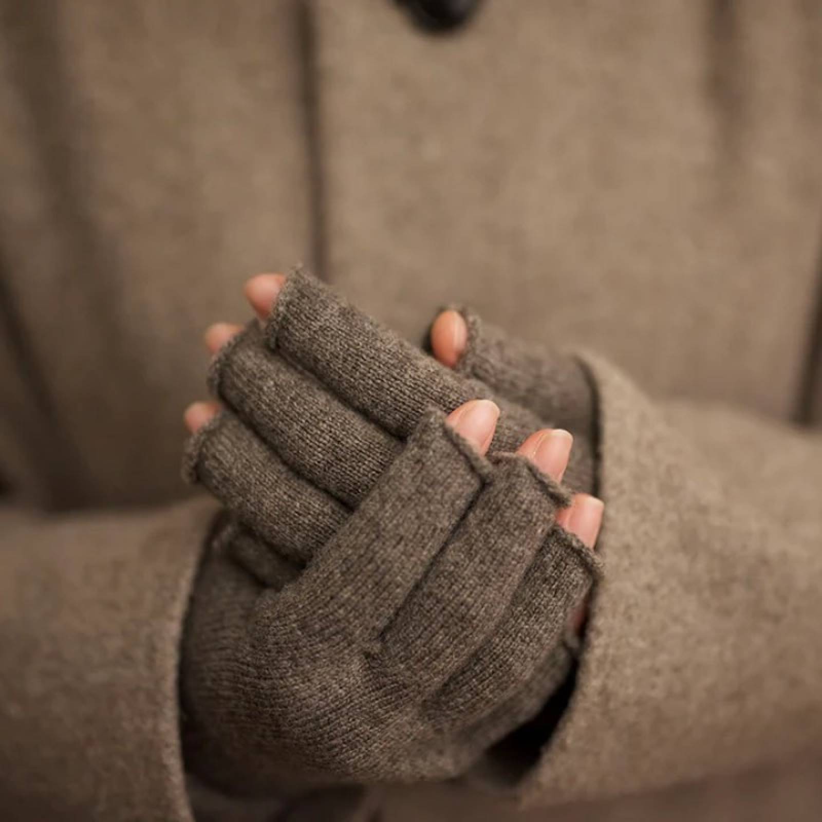 Japanese Merino Wool Arm Warmers In Mocha Brown thumbnails