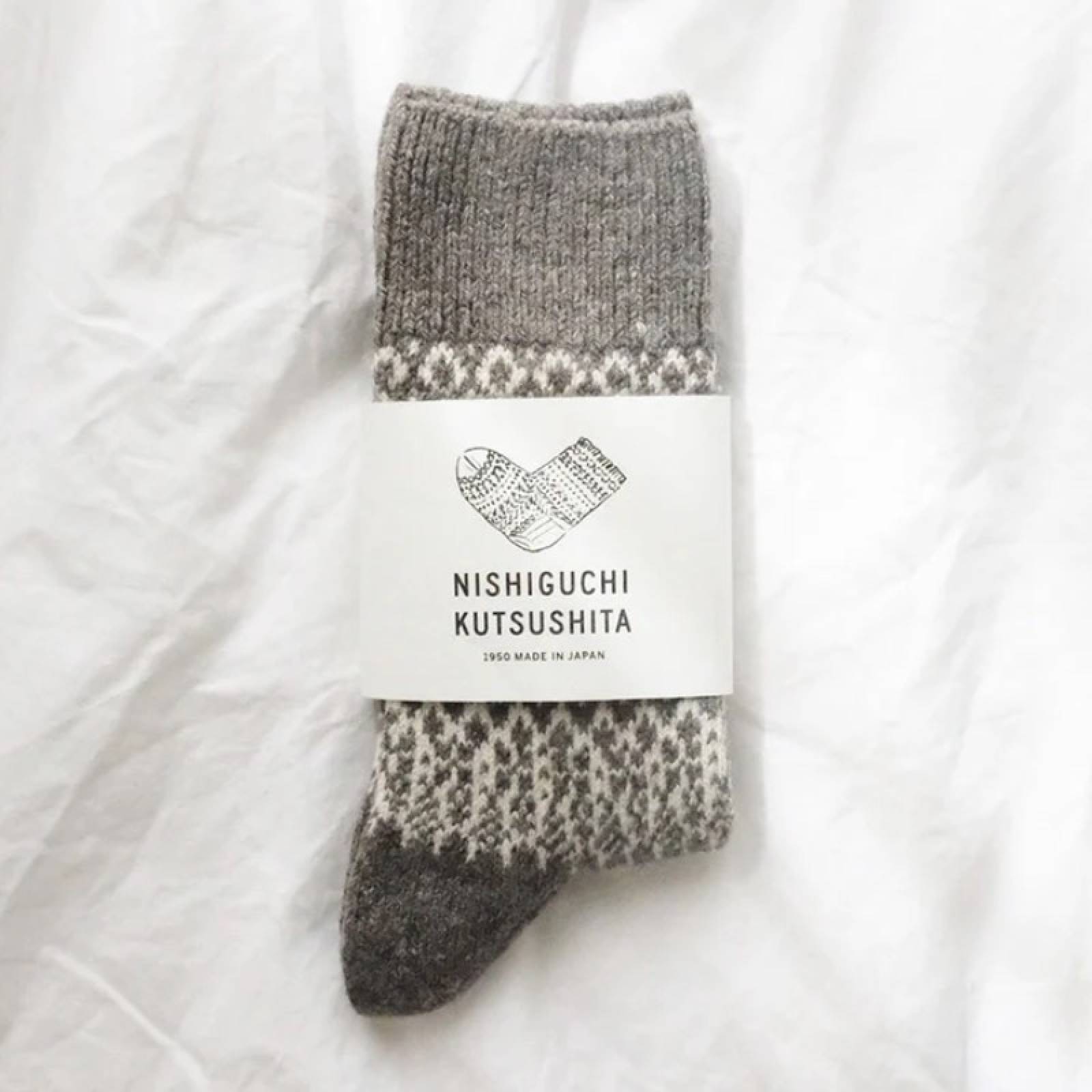 Japanese Wool Jacquard Socks In Grey thumbnails