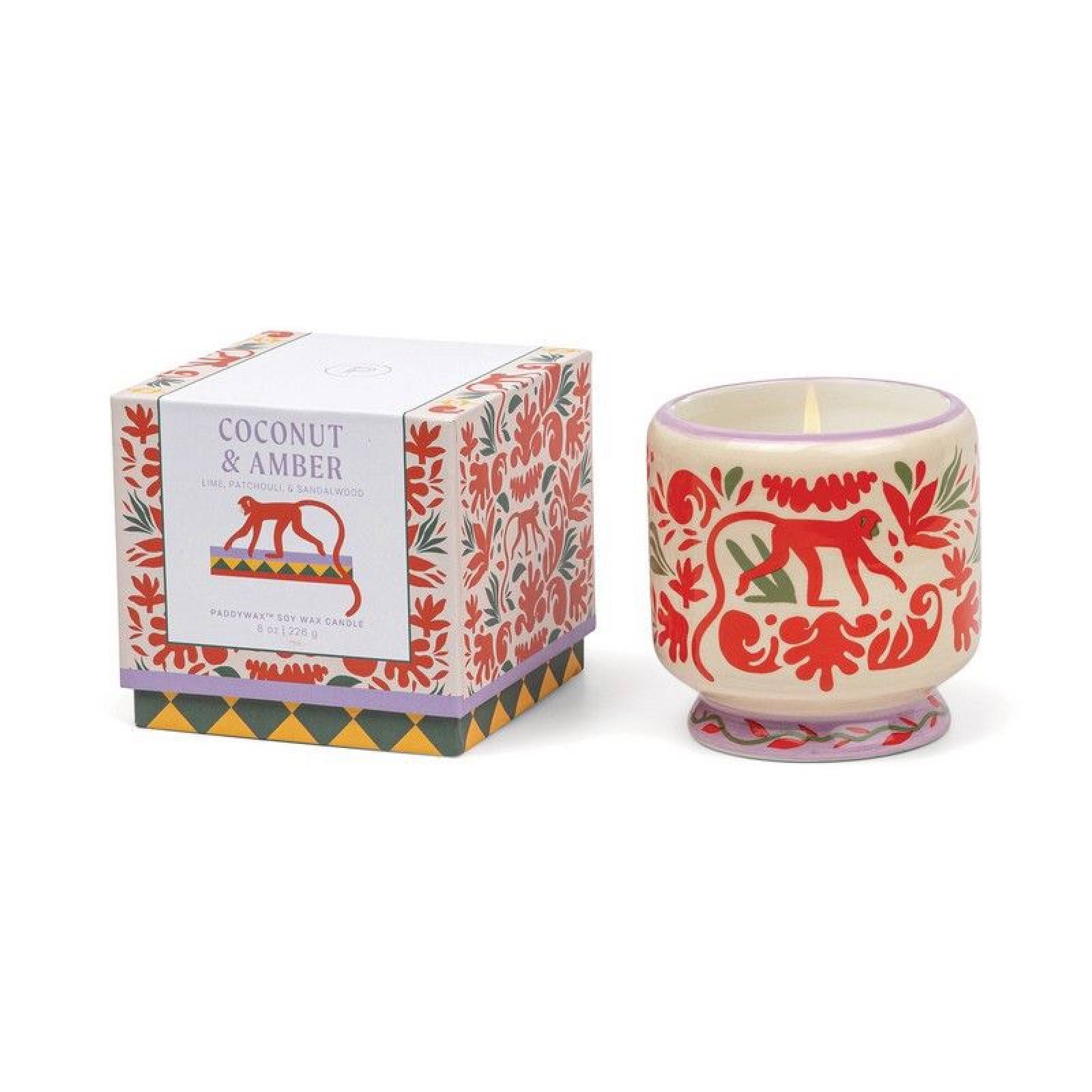 Jungle Print Ceramic Candle - Coconut & Amber