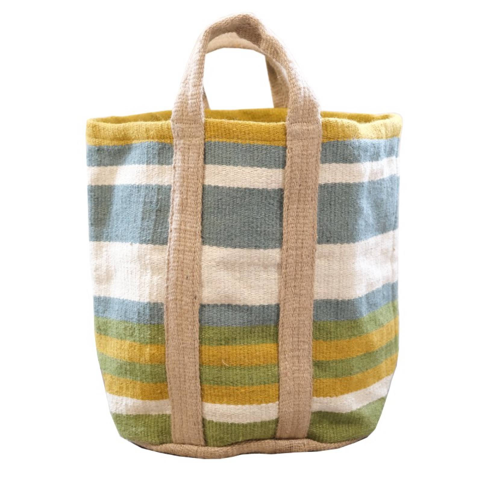 Jute Storage Bag In Blue, Green & Yellow Stripe 60x43cm