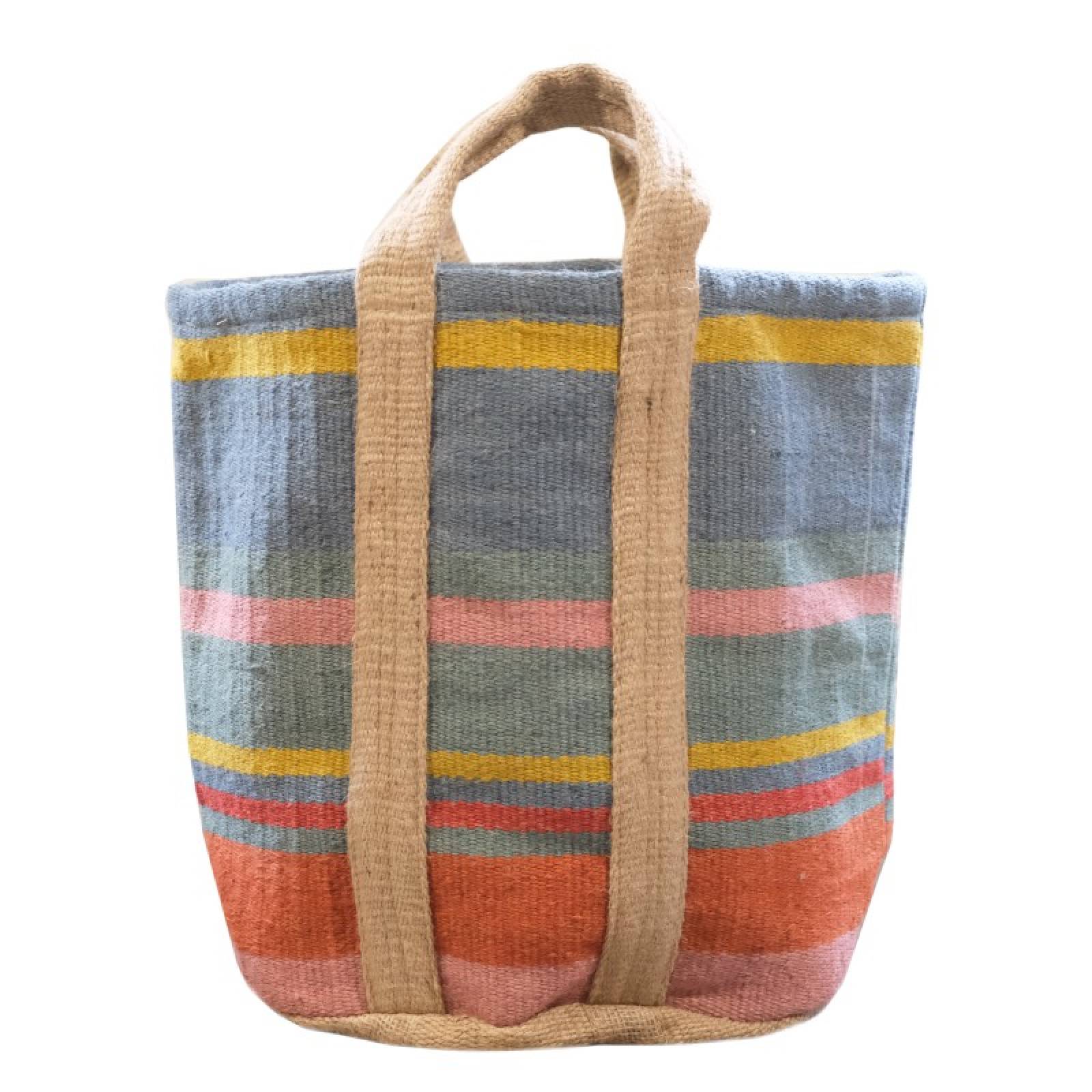 Jute Storage Bag In Blue, Orange & Pink Stripe 60x43cm
