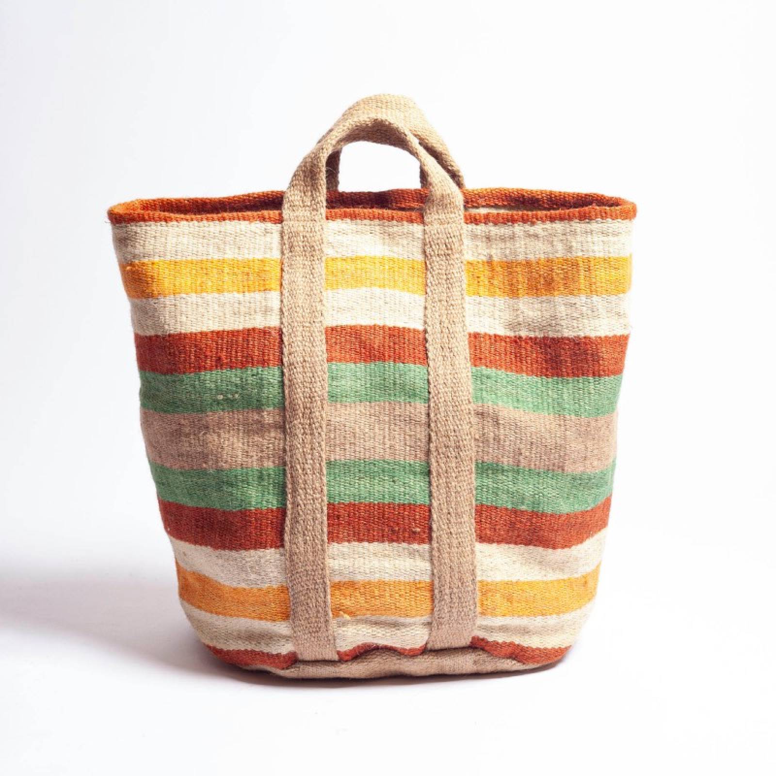 Jute Storage Basket In Rust, Mustard & Green Stripes