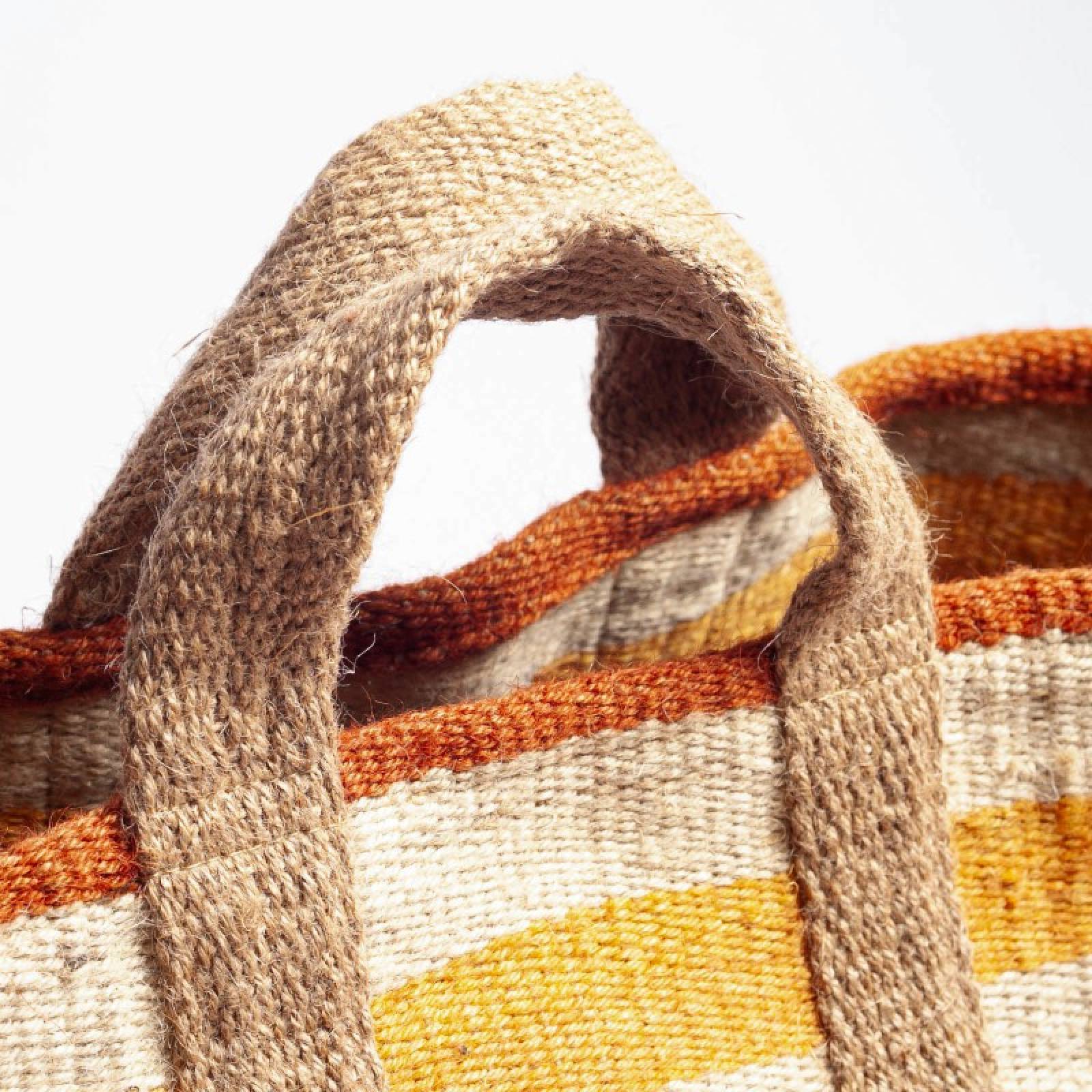 Jute Storage Basket In Rust, Mustard & Green Stripes thumbnails