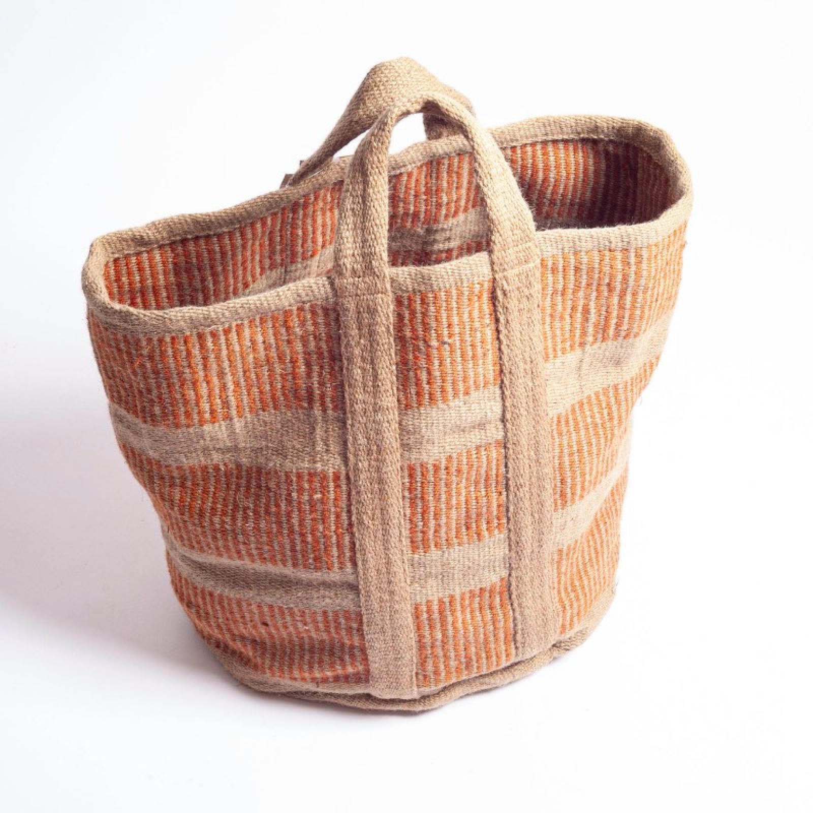 Jute Storage Basket In Rust Stripe Pattern thumbnails