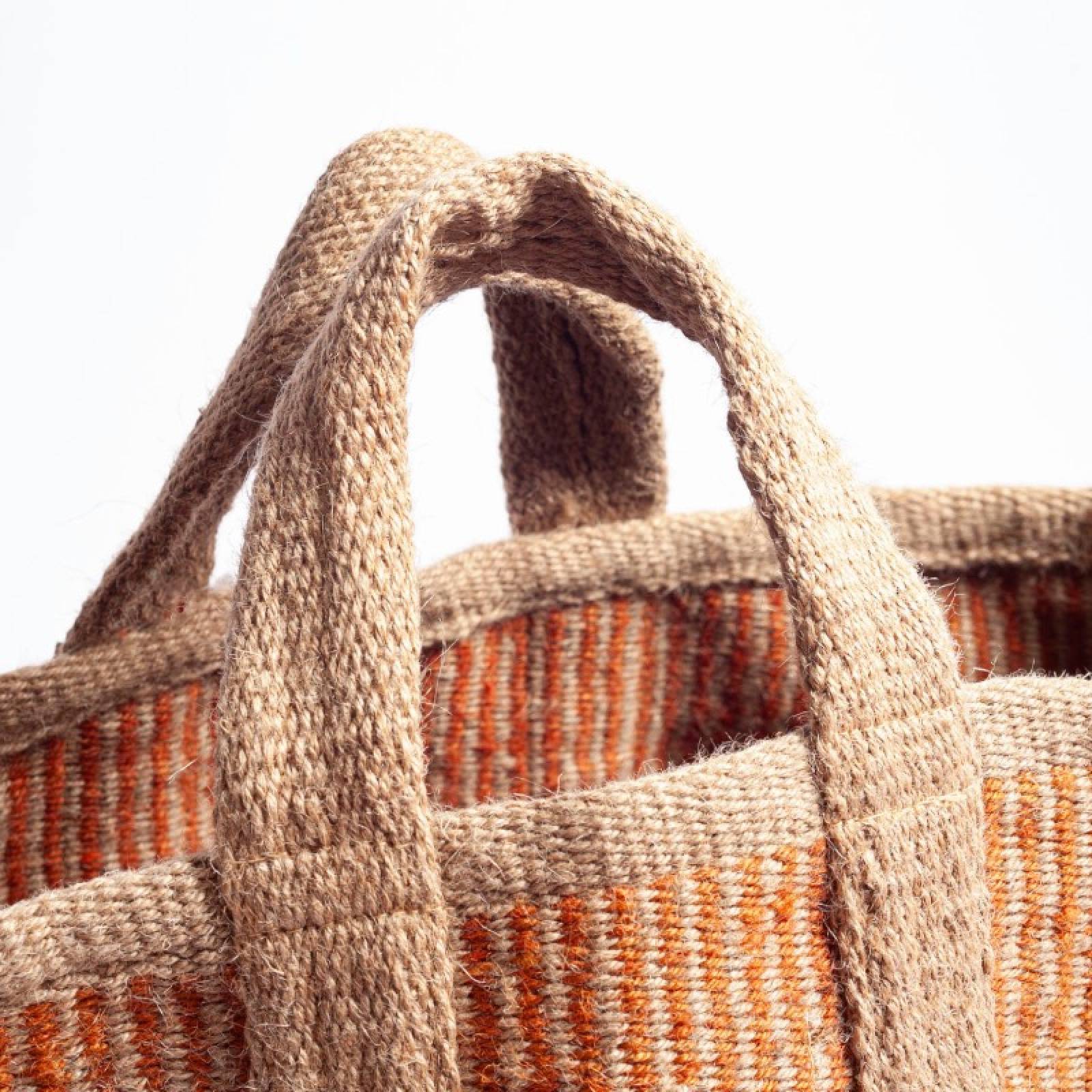 Jute Storage Basket In Rust Stripe Pattern thumbnails