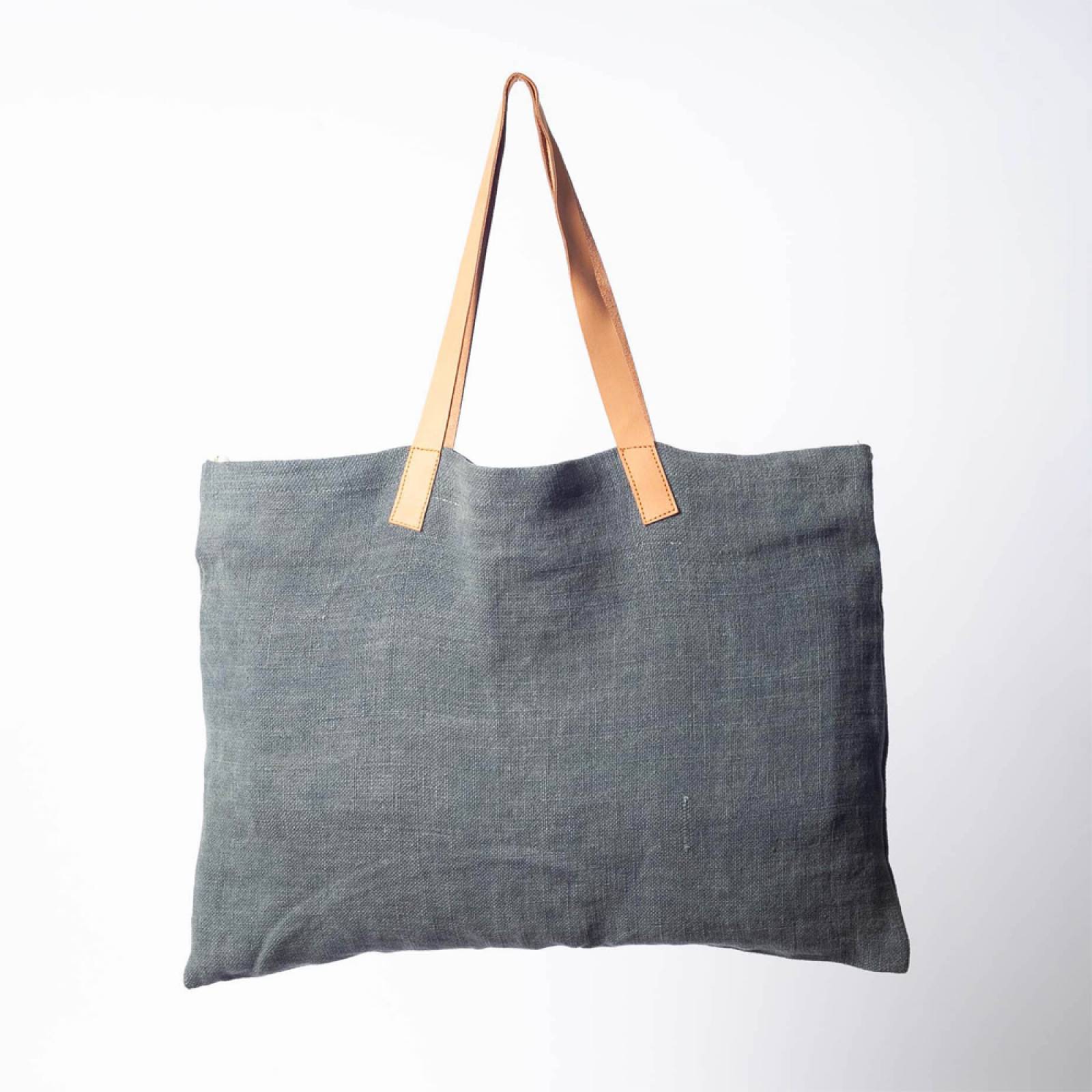 Jute Tote Bag WIth Leather Handle In Dark Grey