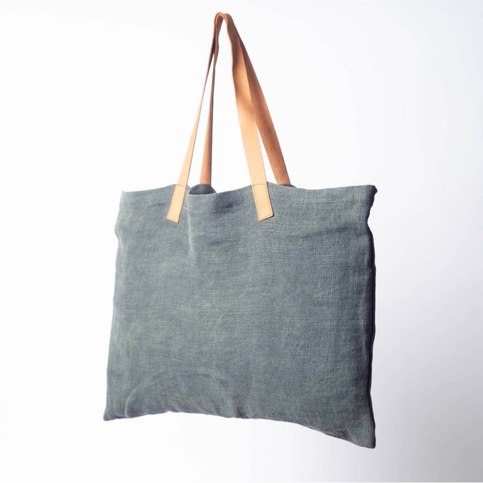 Jute Tote Bag WIth Leather Handle In Dark Grey thumbnails