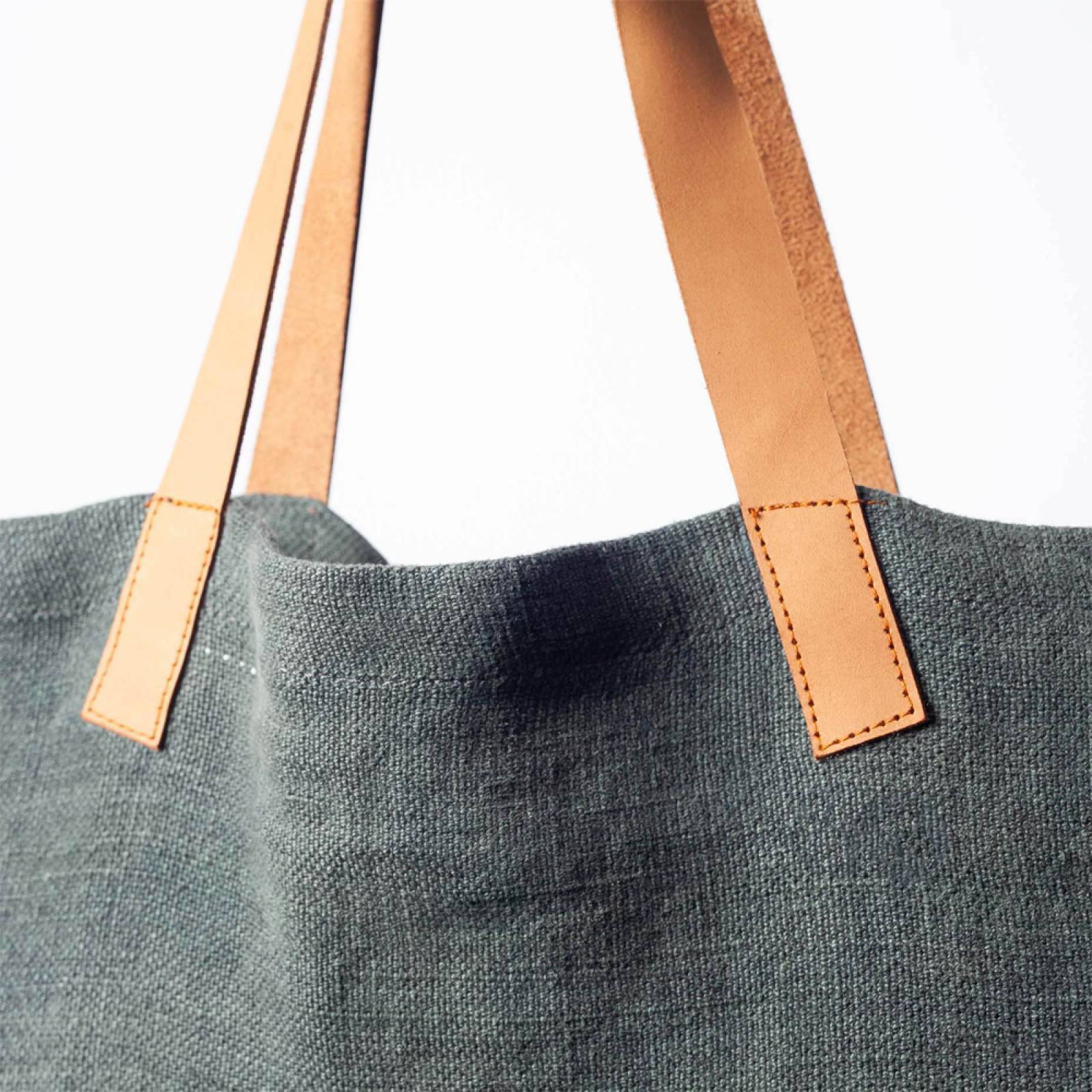 Jute Tote Bag WIth Leather Handle In Dark Grey thumbnails