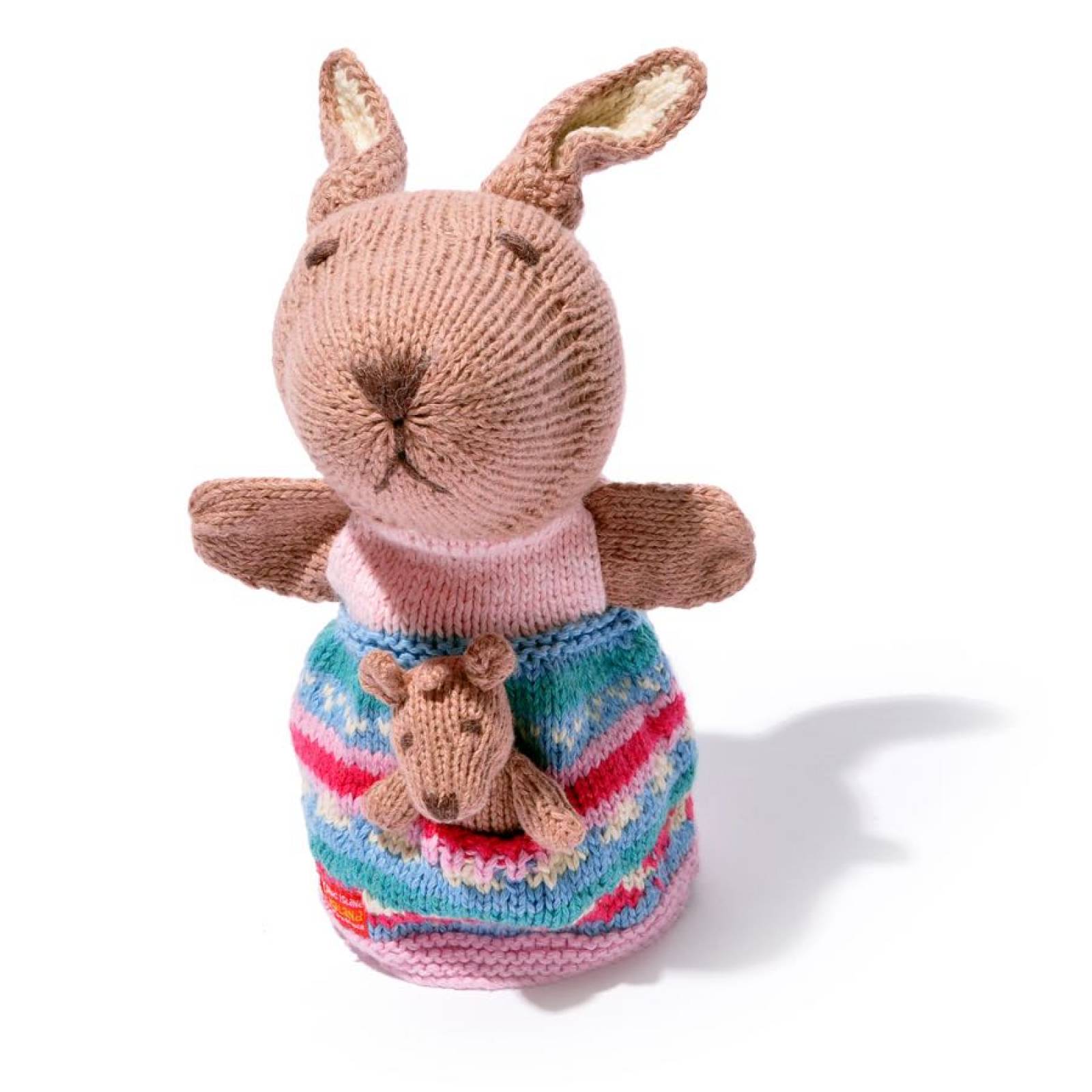 Kangaroo With Joey - Hand Knitted Glove Puppet Organic Cotton