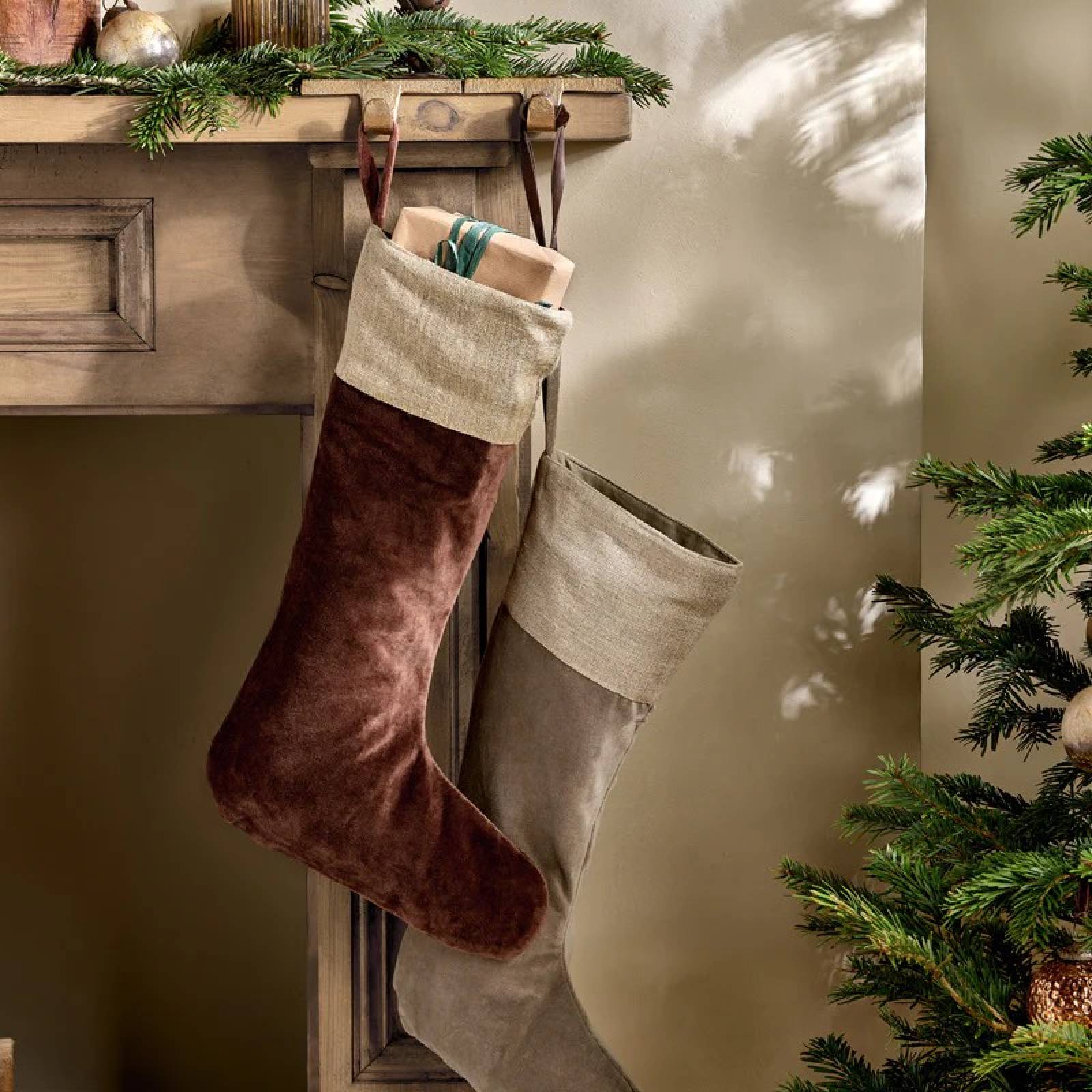 Karru Cotton Velvet Christmas Stocking In Rich Mocha