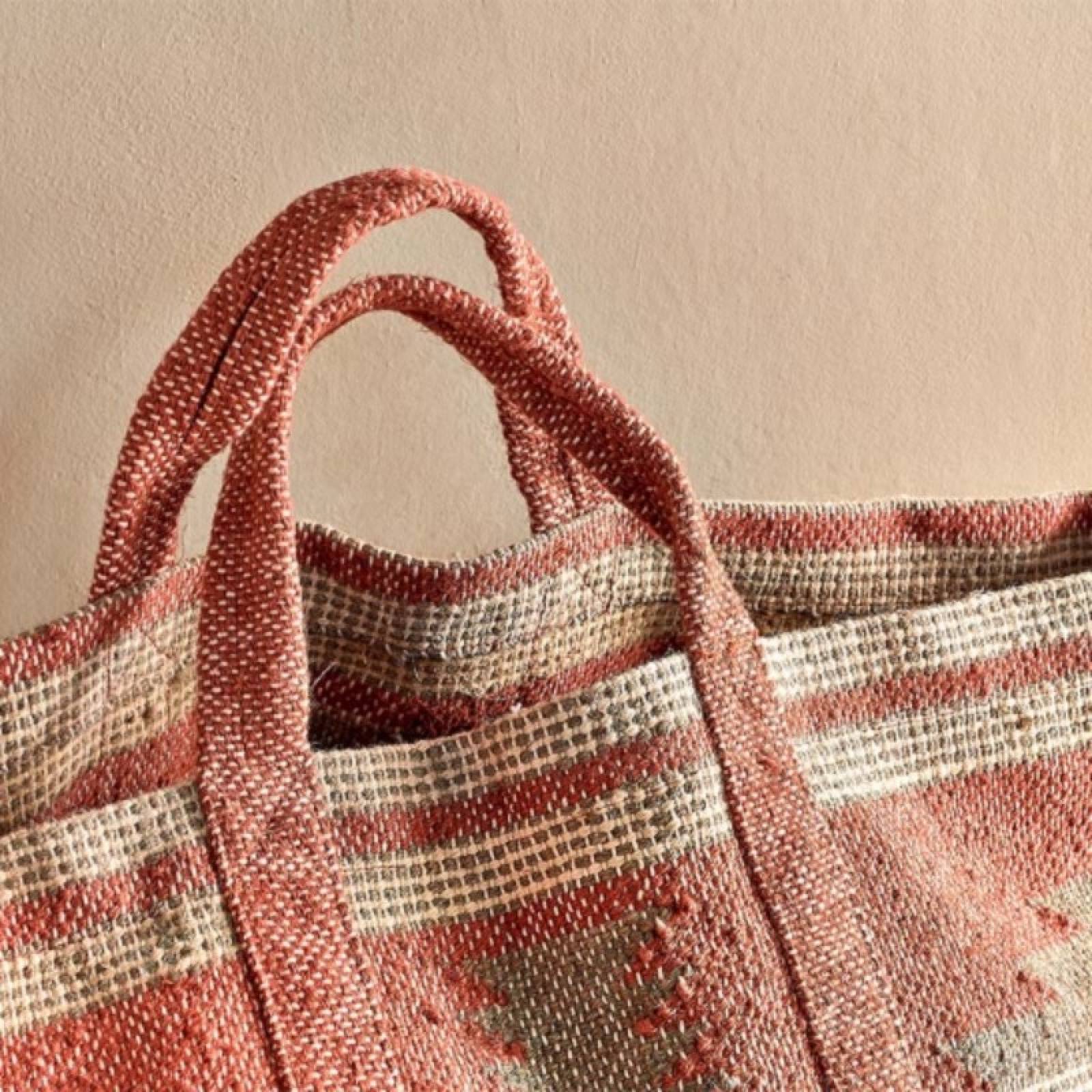 Kilim Cotton Basket With Handles In Rust thumbnails