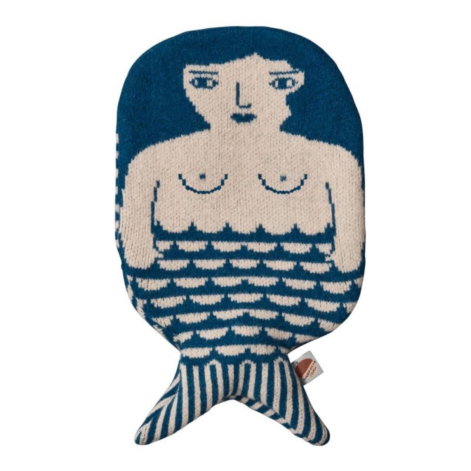 Knitted Mermaid Hot Water Bottle In Blue