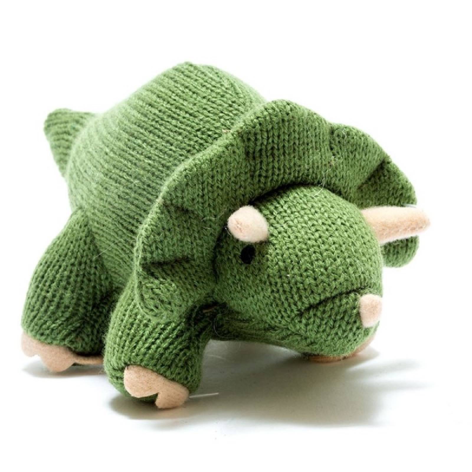 Knitted Triceratops Rattle Toy In Moss Green 0+