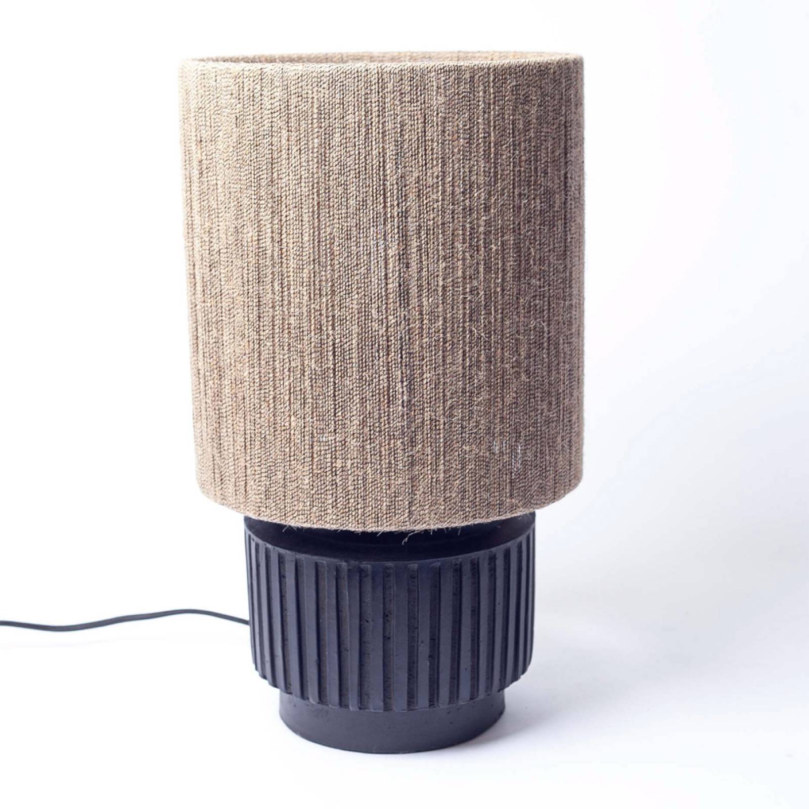 Large Black Terracotta Table Lamp With Jute Shade H:42cm